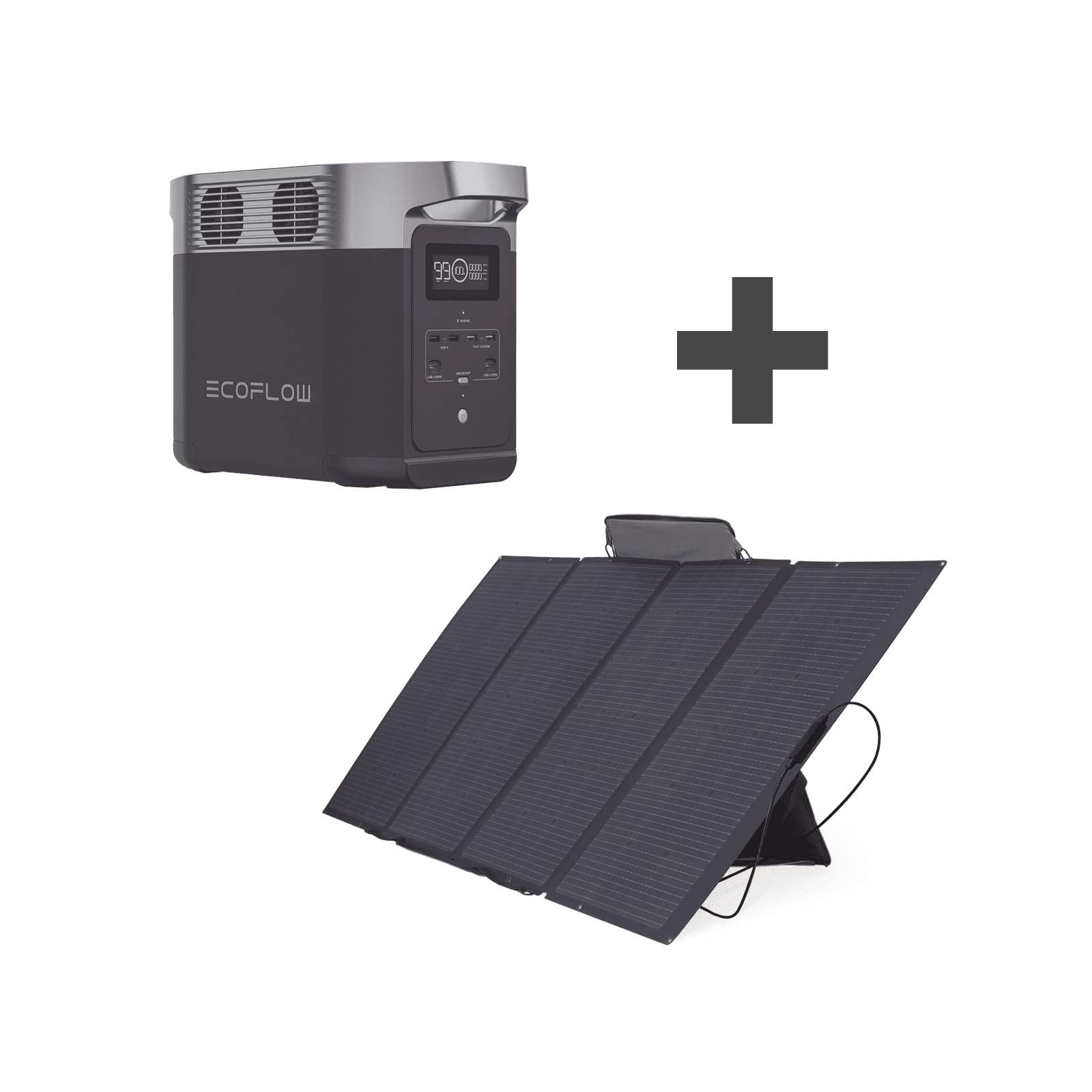 Estación de Energía Portátil Delta 2 1024Wh Litio LFP / 6 AC 1800 W (Max. 2200W) / 2 USB-C 100W / Capacidad para Aumentar Respaldo / Cargador de Coche 10A a 12.6V / Conectividad WiFi y Bluetooth (App) / Carga Solar 500W Max. DLT2KIT - ECOFLOW