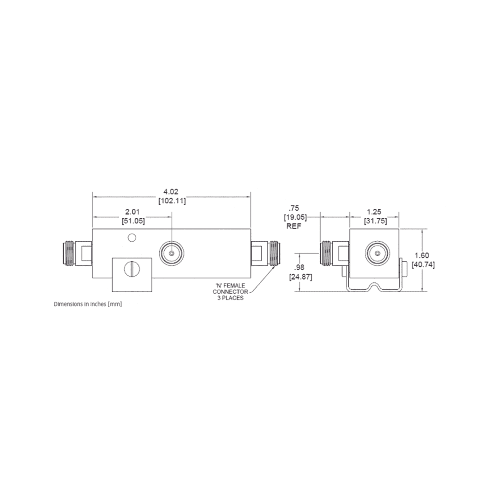 SEPARADOR 3dB (2:1) Tap 350-5930MHz 500W -161dBc TIPO N IP67 . DN-34FN - MICROLAB