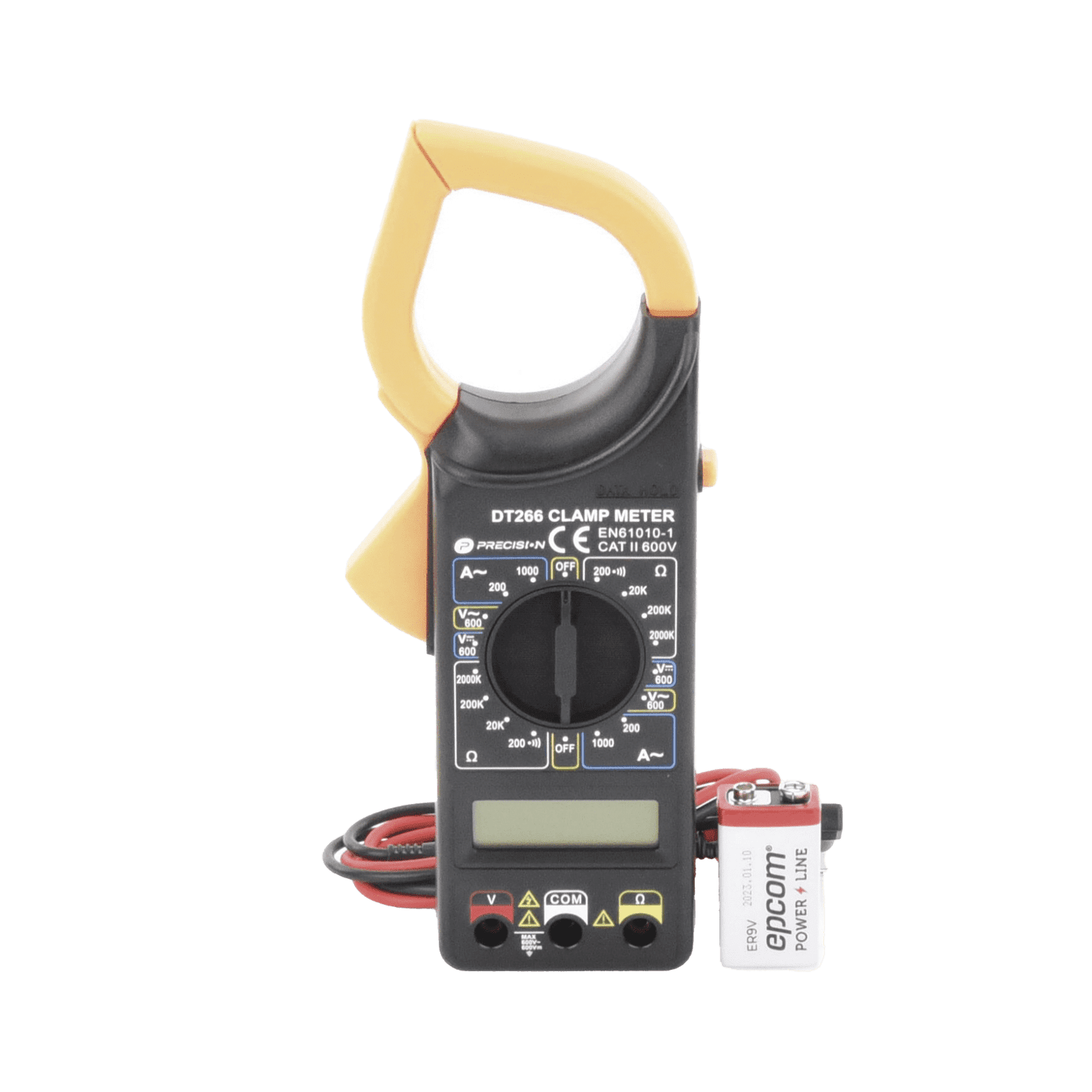 Multímetro Digital de Gancho DT266 600 Vcc / Vca CATII. Con pantalla LCD. Incluye Batería ER-9V de 9V DT266KIT 221814 - PRECISION