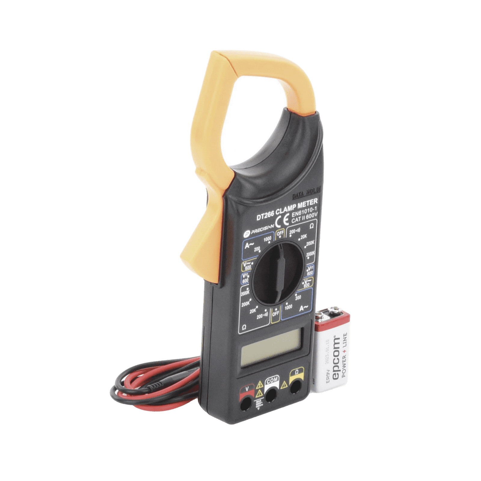 Multímetro Digital de Gancho DT266 600 Vcc / Vca CATII. Con pantalla LCD. Incluye Batería ER-9V de 9V DT266KIT 221814 - PRECISION