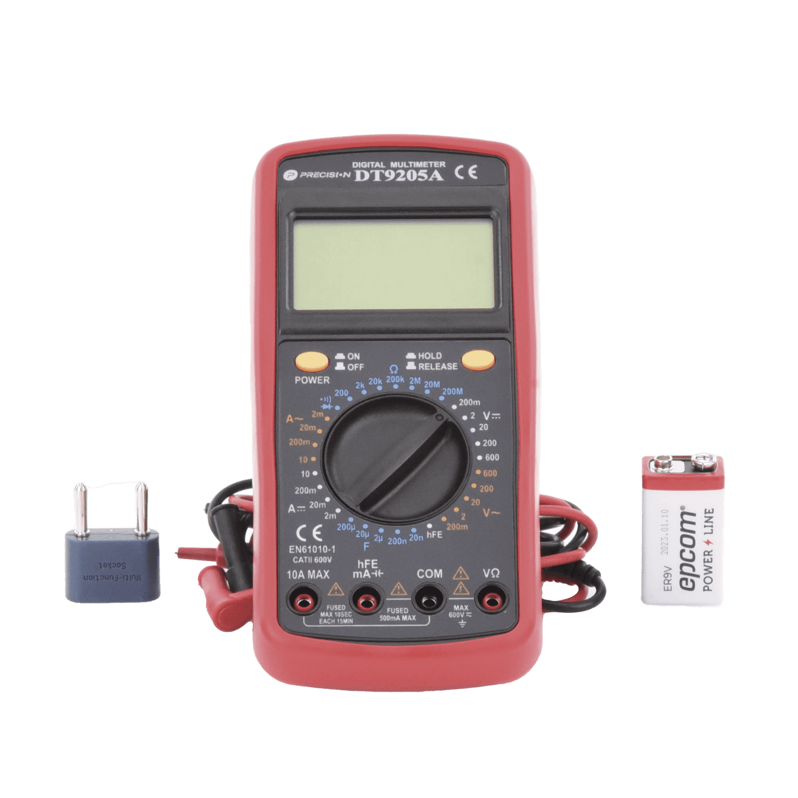 KIT Multímetro Digital DT9205A 600 Vcc / Vca CATII, con Pantalla LCD. Incluye Batería ER-9V de 9V DT9205AKIT 221802 - PRECISION