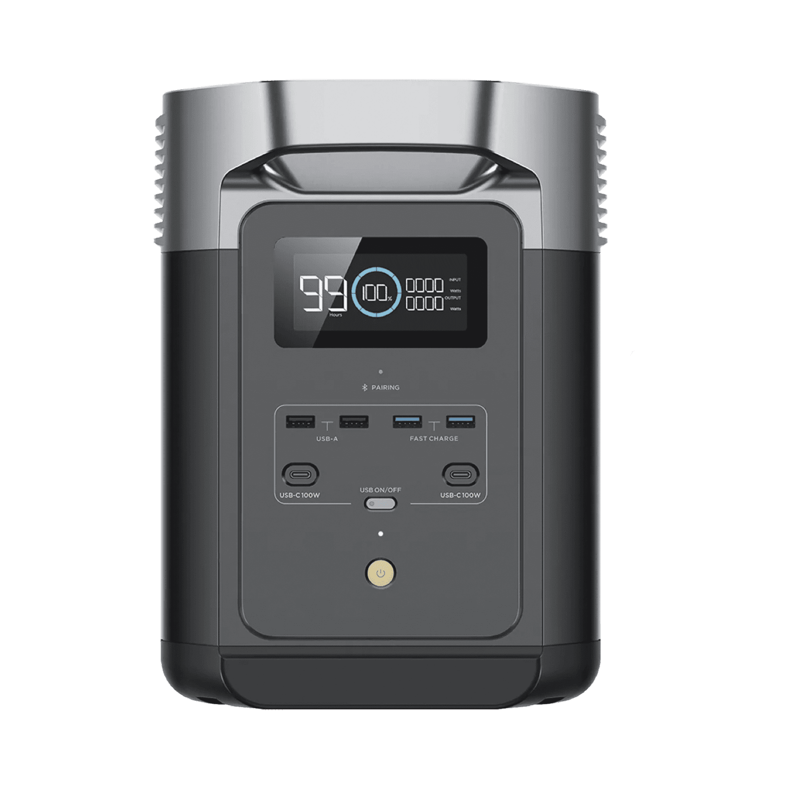 Estación de Energía Portátil Delta 2 1024Wh Litio LFP / 6 AC 1800 W (Max. 2200W) / 2 USB-C 100W / Capacidad para Aumentar Respaldo / Cargador de Coche 10A a 12.6V / Conectividad WiFi y Bluetooth (App) / Carga Solar 500W Max. EFD-330 - ECOFLOW