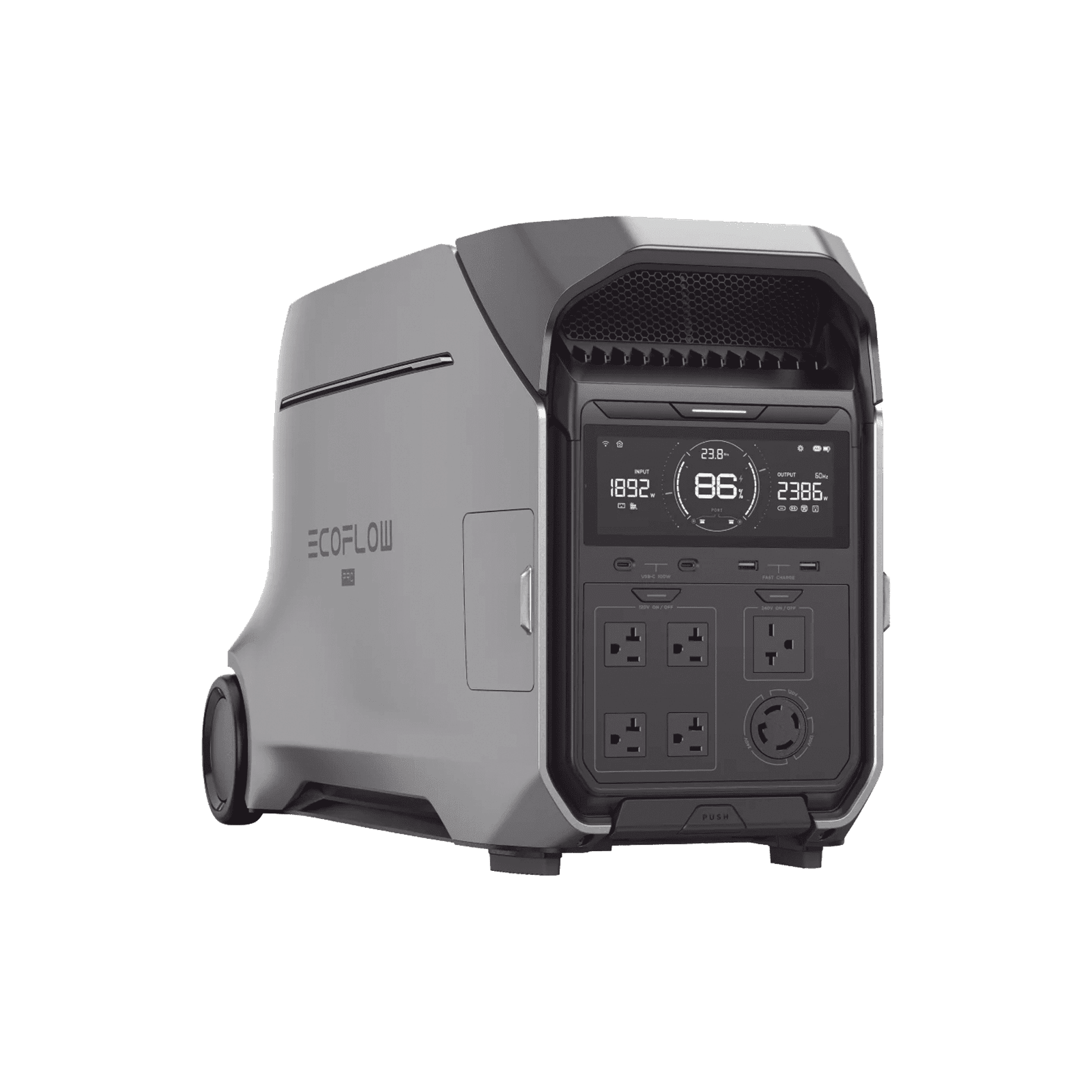 Estación de Energía Portátil DELTA PRO 3600Wh Litio LFP / 5 AC 3600W (7200W Pico) / 2 USB-C 200W / Capacidad para Aumentar Respaldo / Cargador de Coche 10A a 12.6V / Conectividad WiFi y Bluetooth (App) / Carga Solar 1600W Ma EFD521 - ECOFLOW