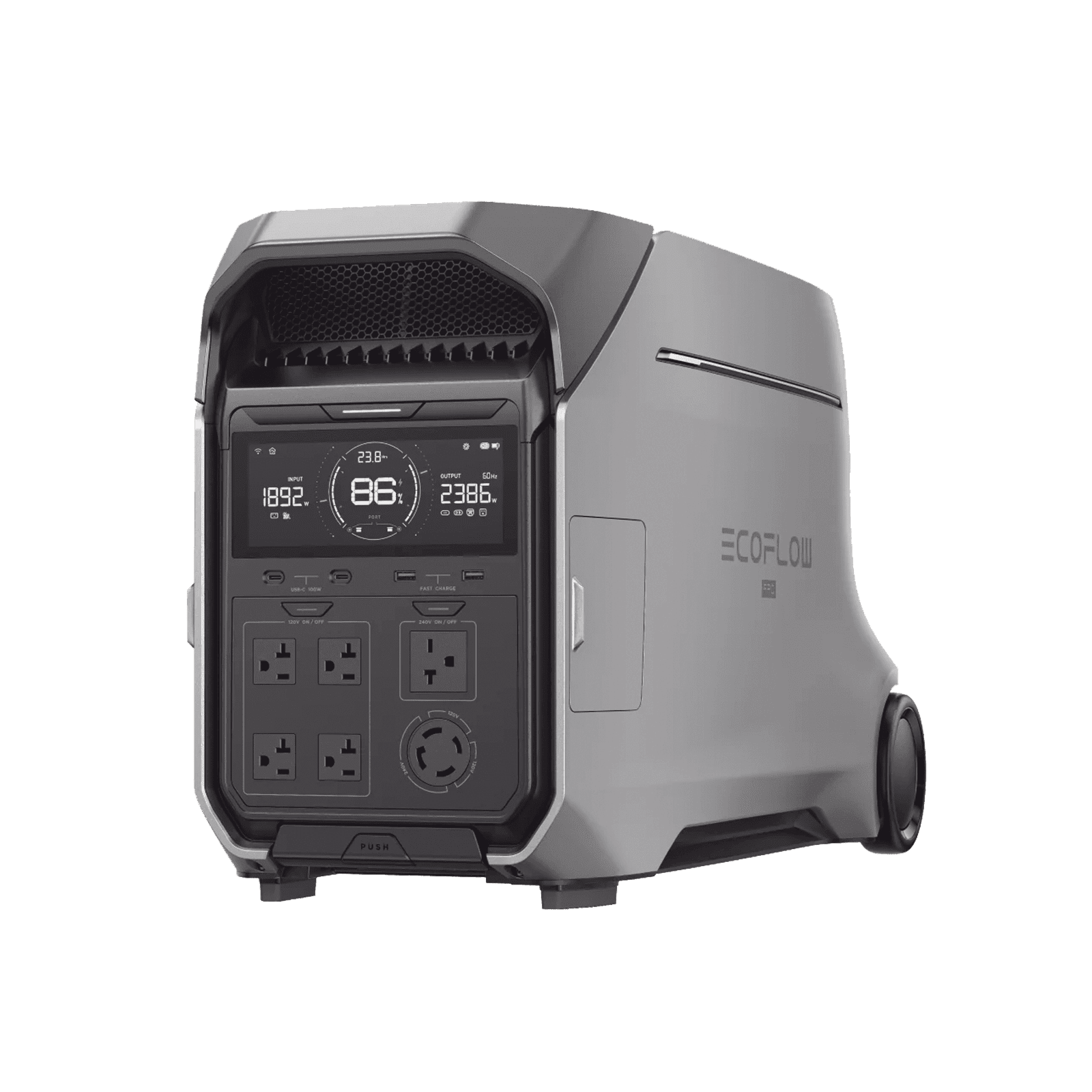 Estación de Energía Portátil DELTA PRO 3600Wh Litio LFP / 5 AC 3600W (7200W Pico) / 2 USB-C 200W / Capacidad para Aumentar Respaldo / Cargador de Coche 10A a 12.6V / Conectividad WiFi y Bluetooth (App) / Carga Solar 1600W Ma EFD521 - ECOFLOW