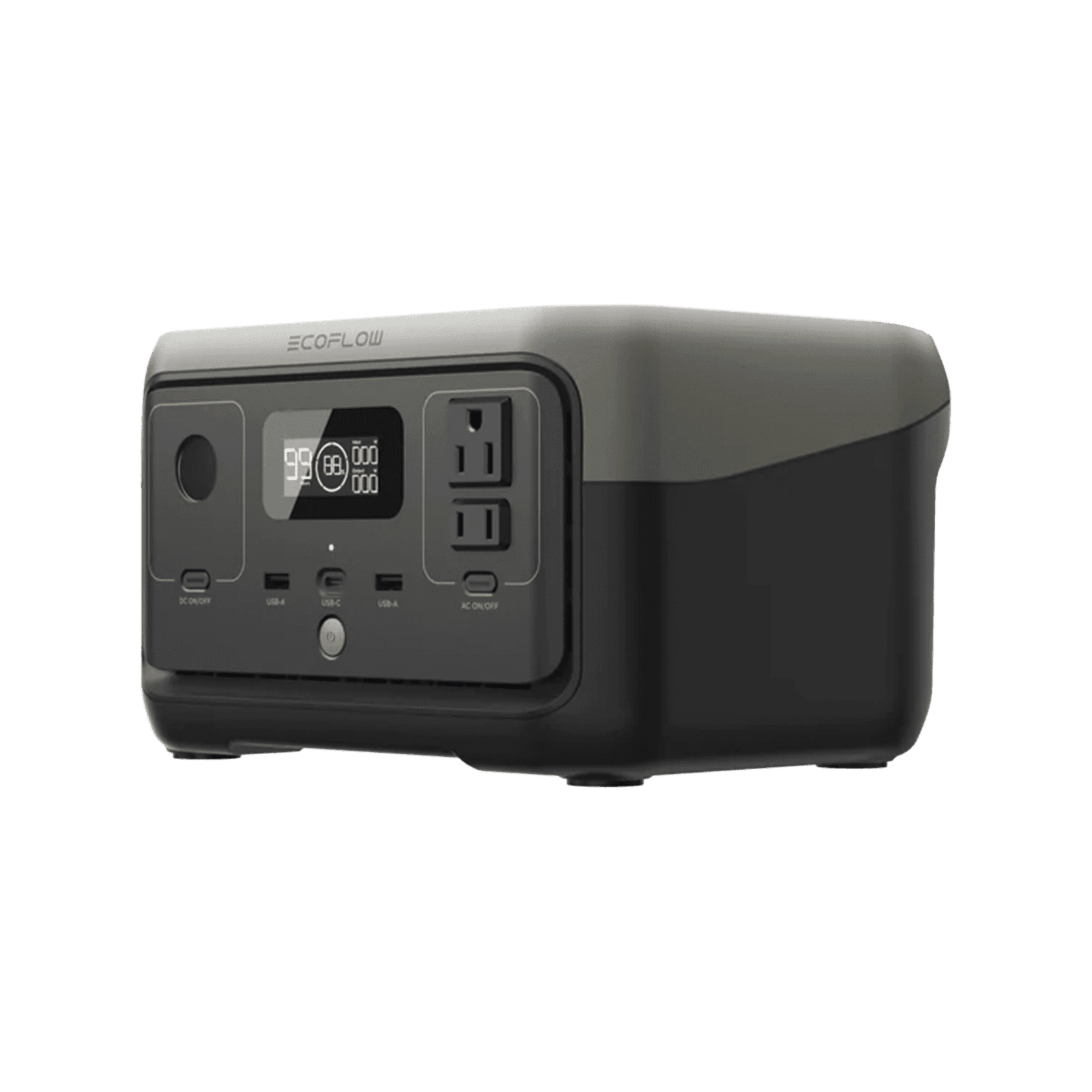 EcoFlow River 2 | Estación de Energía Portátil 256Wh Litio LFP / 2 AC 300 W (Max. 600W) / 1 USB-C 60W / 2 USB -A 12W / Cargador de Coche 8A a 12 o 24V / Conectividad WiFi y Bluetooth (App) / Carga Solar 110W Max. EFR600 - ECOFLOW