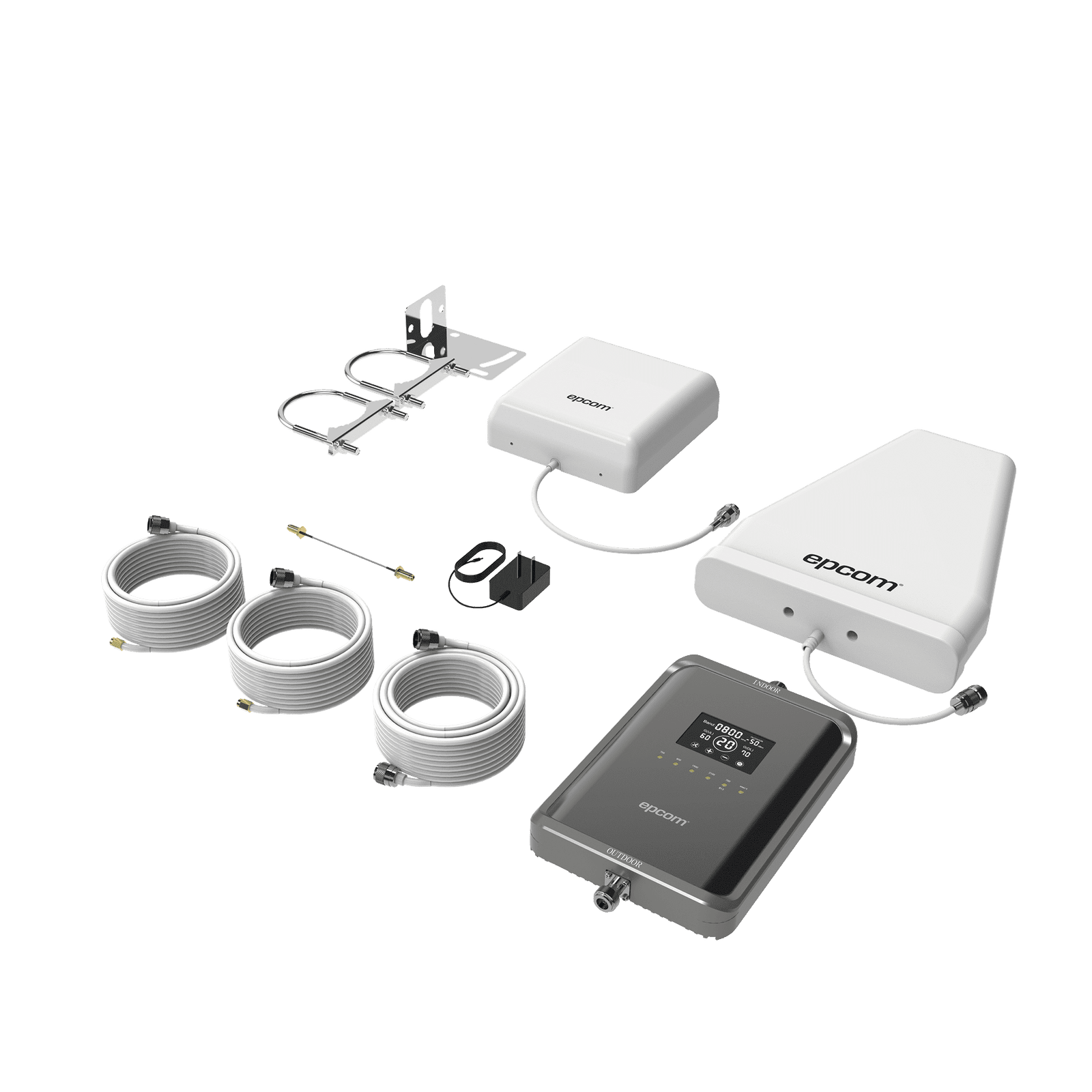 Kit Amplificador de Señal Celular 5G / Mejora las llamadas convencionales y VoLTE / Soporta los datos de las tecnologías 2G, 3G, 4G y 5G de TELCEL, AT&T, MOVISTAR y OMV de Altán / Cubre hasta 2 espacios de 250 m2. EP-5G-PBS - EPCOM