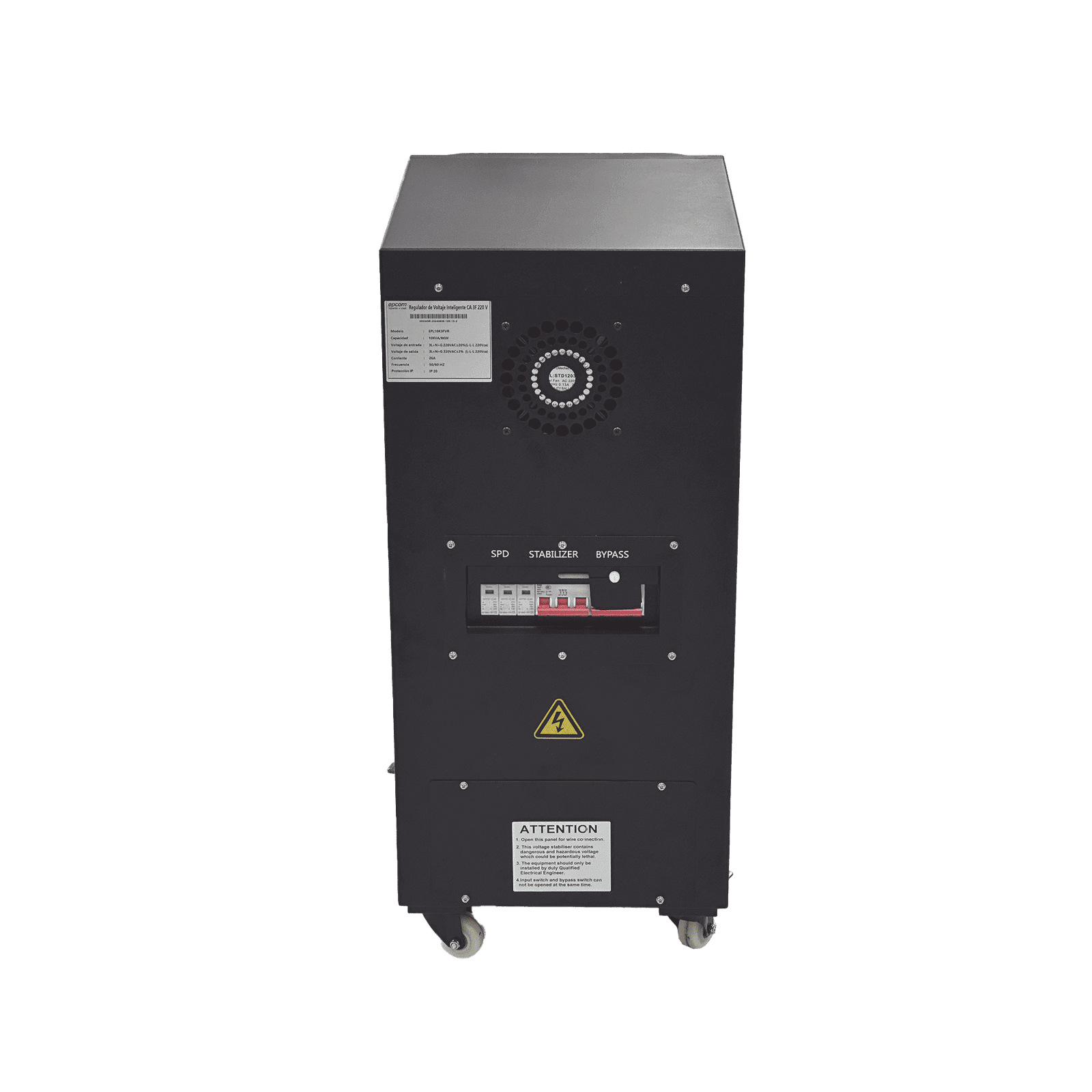 Regulador de Voltaje Industrial Trifásico 10 kVA/8 kW 220 V / Entrada 176-264 V Vca / Salida 215.6-224.4 Vca EPL10K3FVR - EPCOM POWERLINE