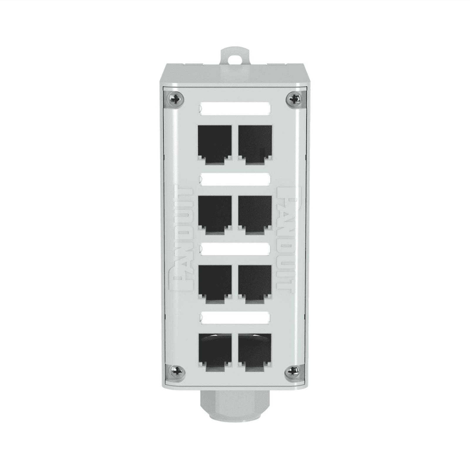 Panel de Parcheo Modular para Fibra Óptica, de Instalación en Riel DIN Estándar de 35mm, 8 Puertos Mini-Com, Color Gris FDME8RG - PANDUIT