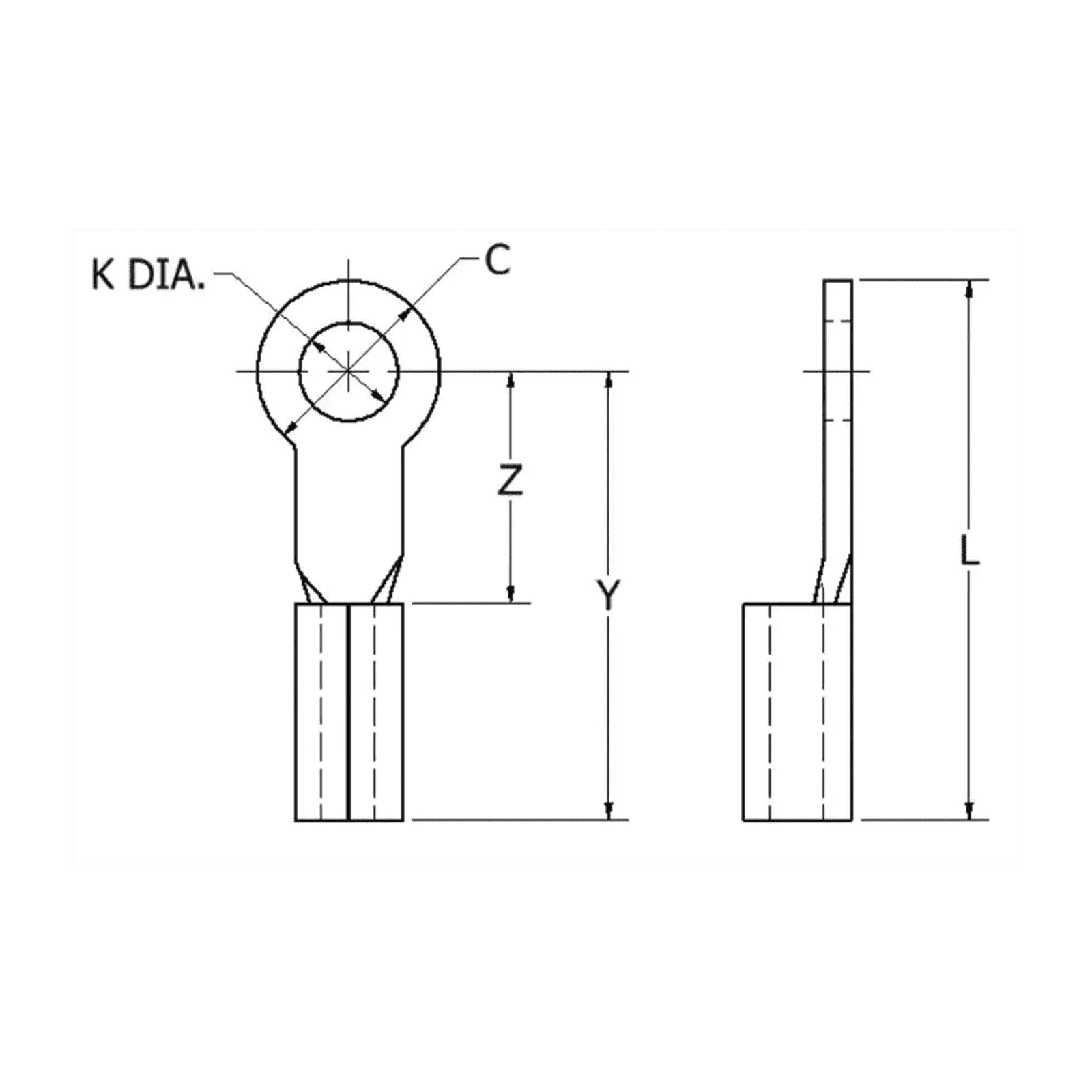 Zapata Terminal de Ojillo para Tornillo 3/16″ (5 mm) y Cable Calibre 16-14 AWG. HUB-T14-10 - HUBBELL BURNDY