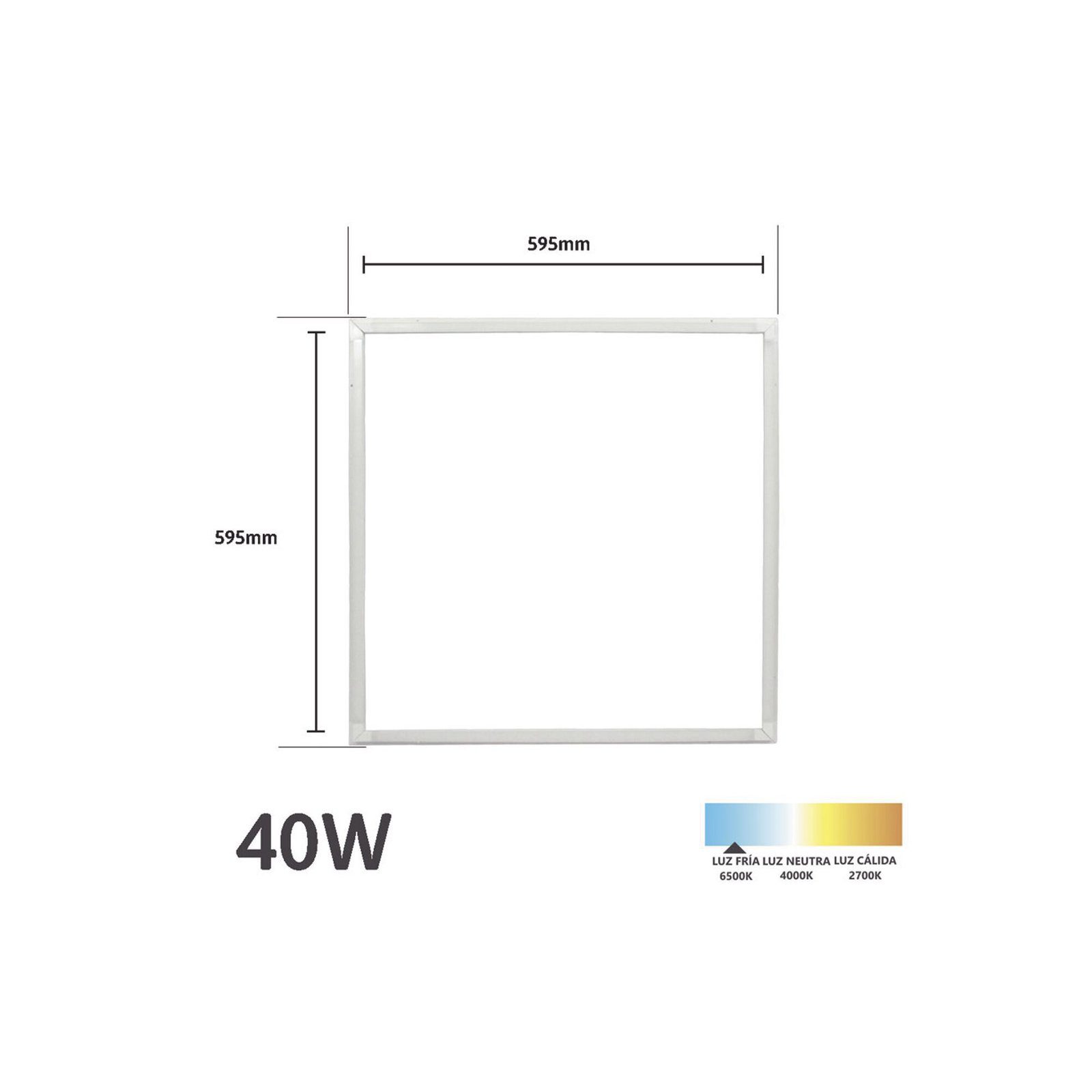 Marco LED Luminioso / 595 x 595 mm / 127 Vca~60Hz / Luz Blanca 6 500 °K / 3 000 lm. JLPP-40M - JWJ