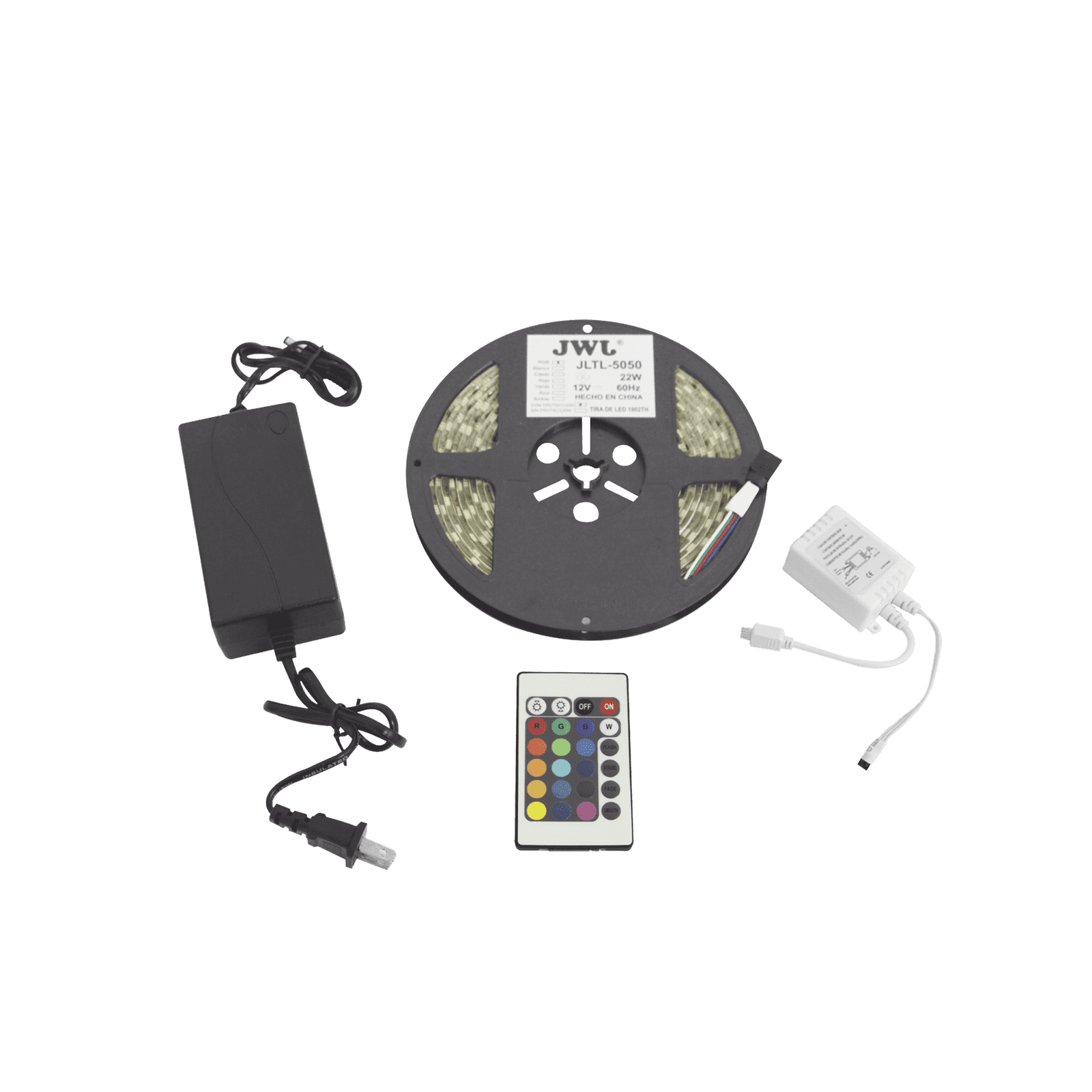 Tira Led Multicolor de 5 m / Uso Exterior / Potencia 22 W / 900 lm/ 12 V CD / Necesario transformador ( no incluido). JLTL-5050-IP65-RGB - JWJ