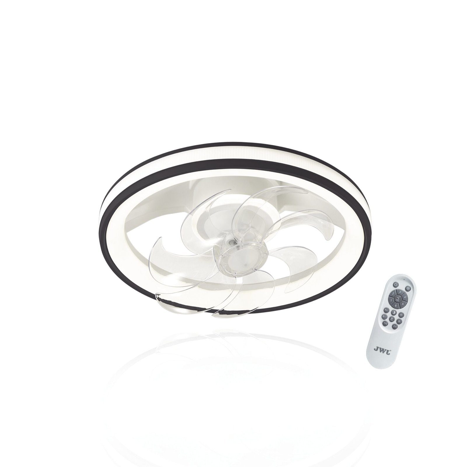 Ventilador de Techo con Luminario LED de 110 V CA 50/60 Hz / 88 W /4500 Lm / 6500 – 4 000 – 2 700 K /3 Tonos de Luz / 501 mm / 6 Velocidades / Dimeable. JLV-014 - JWJ