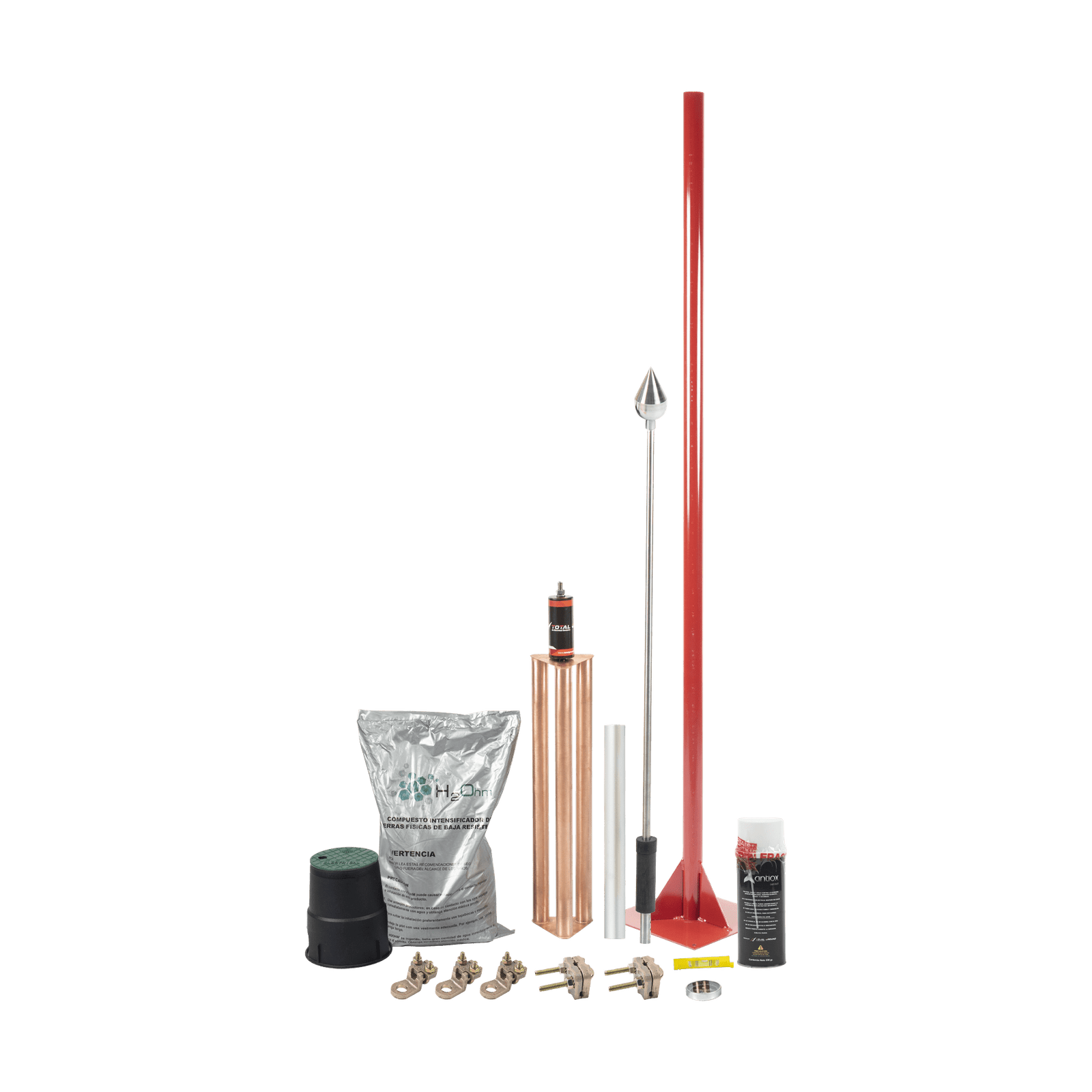 Kit Pararrayo con Accesorios para Protección de Diámetro de 80 m. KIT-MASTER-ALU-V2 - TOTAL GROUND