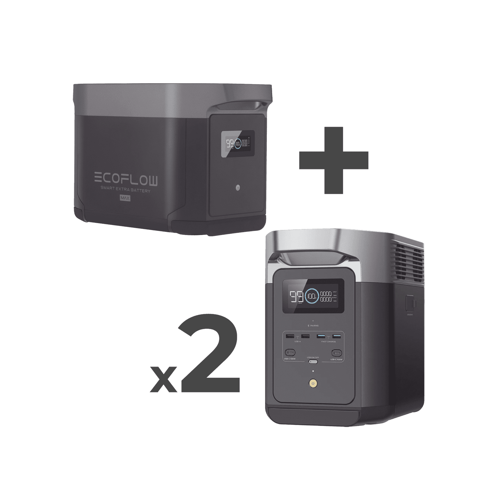 Kit de Estación de Energía Portátil 2048Wh + 2 Baterías Externas 2048Wh (6144Wh Totales) DLT2MAX-2BP - ECOFLOW