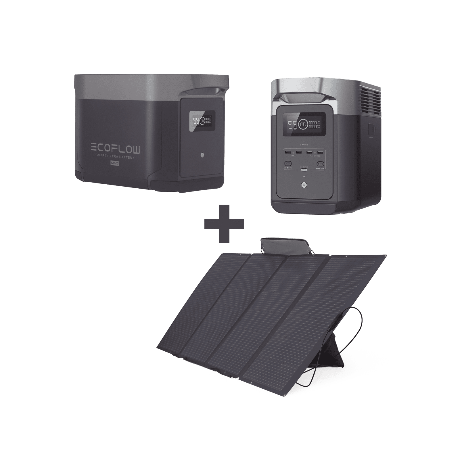Kit de Estación de Energía Portátil 2048Wh + Batería Externa 2048Wh + Panel Solar Flexible 400W (4096Wh Totales) DLT2MAX-KIT-BP - ECOFLOW
