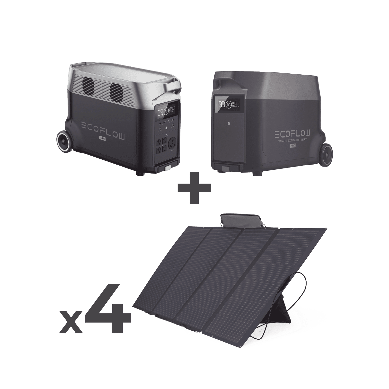 Kit de Estación de Energía Portátil 3600Wh + Batería Externa 3600Wh + 4 Paneles Solares Flexibles 400W (7200Wh, 1600W Totales) DLTPRO-KIT-BPLUS - ECOFLOW