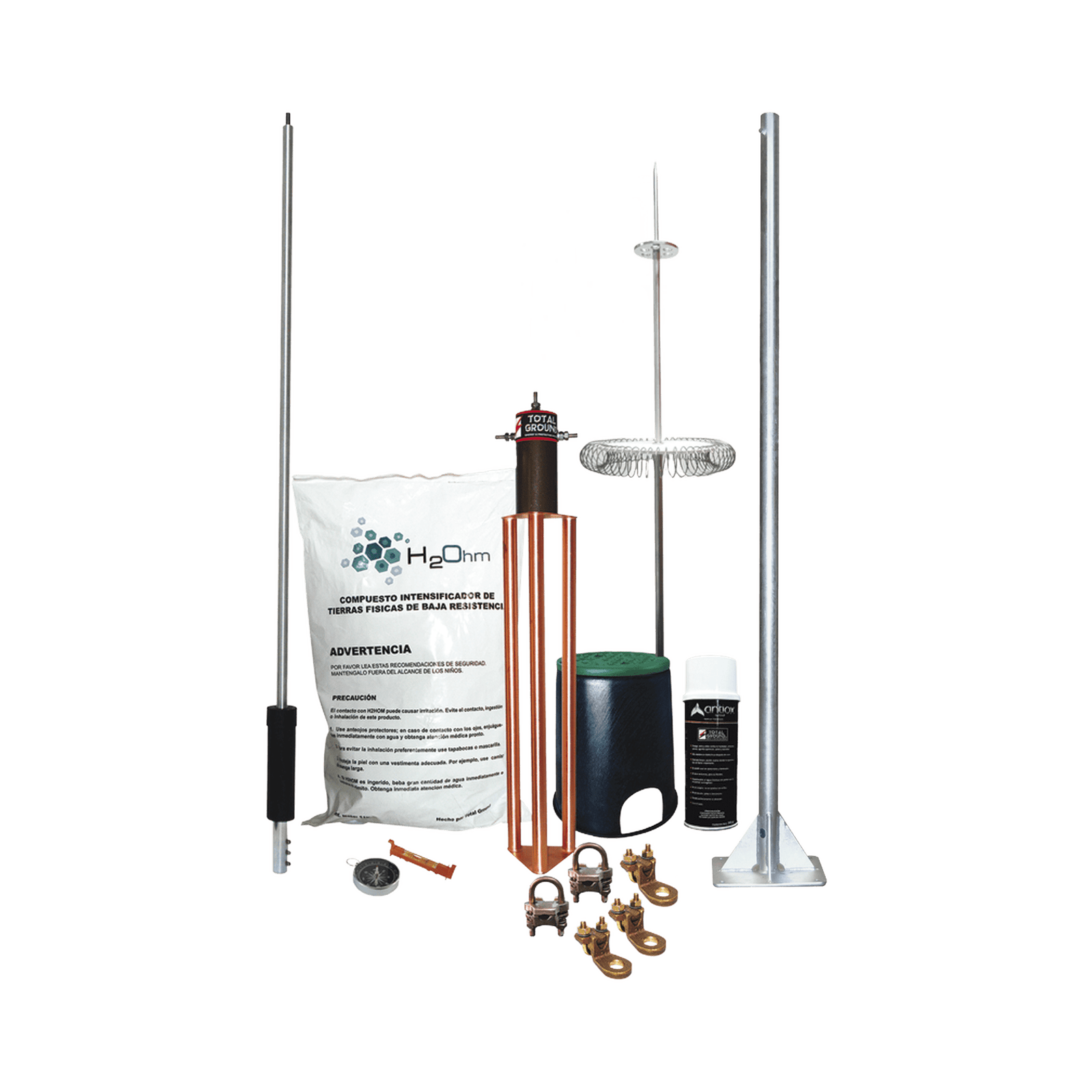 Kit de Pararrayo Dipolo con Electrodo y Accesorios de Instalación para Techo. KIT-MASTER-DIPOLOV2 - TOTAL GROUND