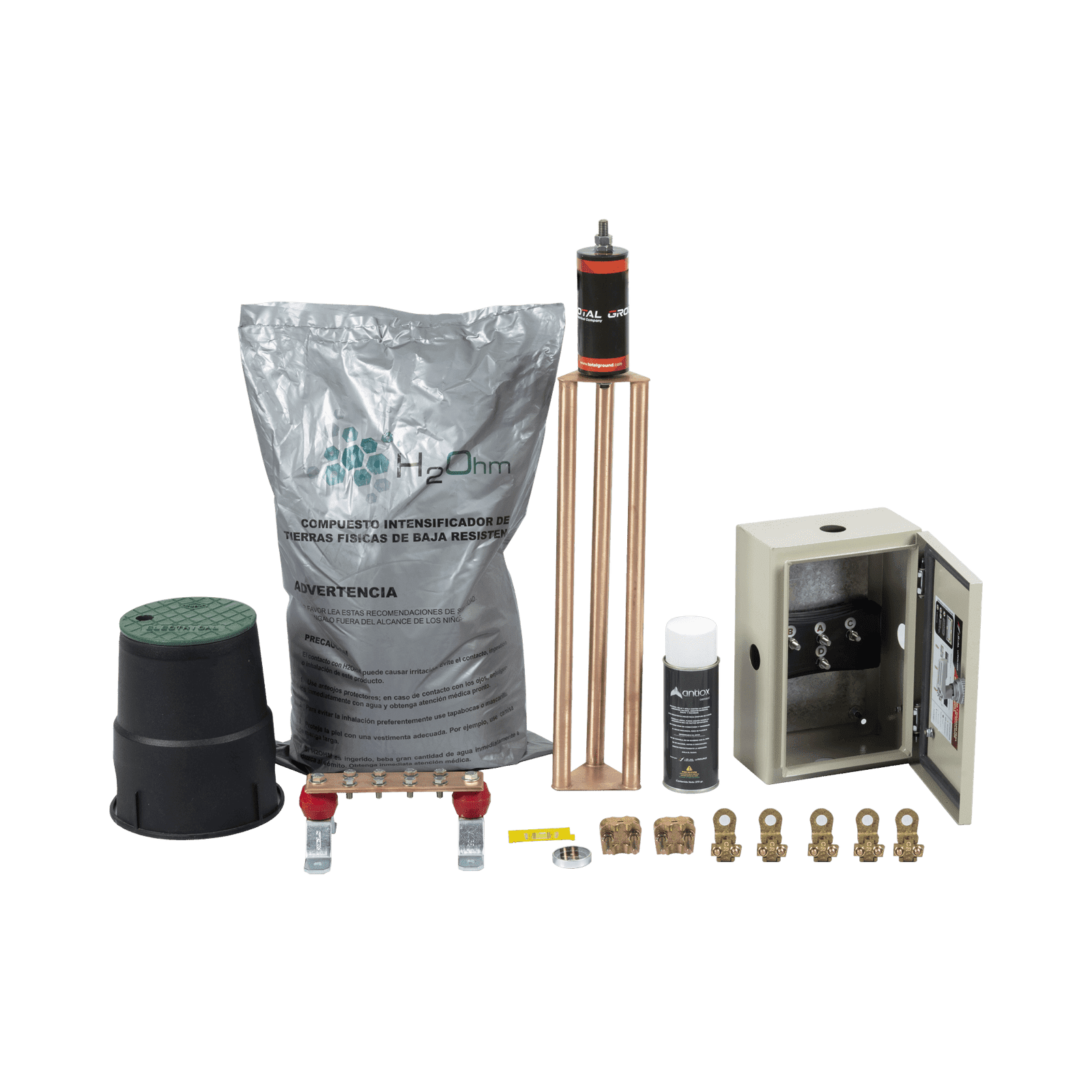 Kit de tierra Física Modelo TG45K con Electrodo Magnetoactivo 50 x 11.5 cm, Capacidad Max: 45 AMP KIT-MASTER-45K-V2 - TOTAL GROUND