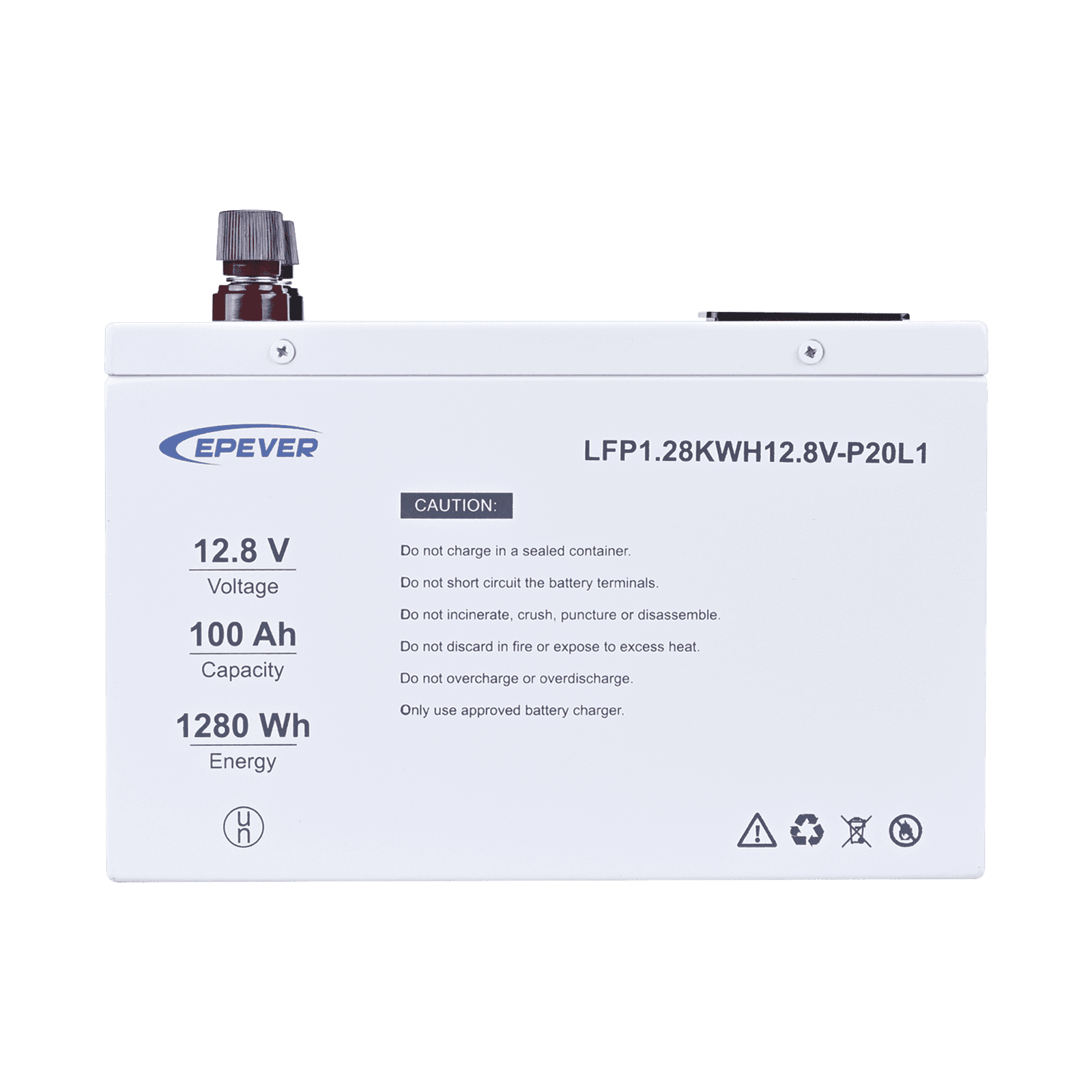 Batería de Litio LiFePO4 12.8Vcc, 100Ah, 1.28KwH, Pantalla LCD para Monitoreo Local, Carcasa Metálica LFP100EP128 - EPEVER
