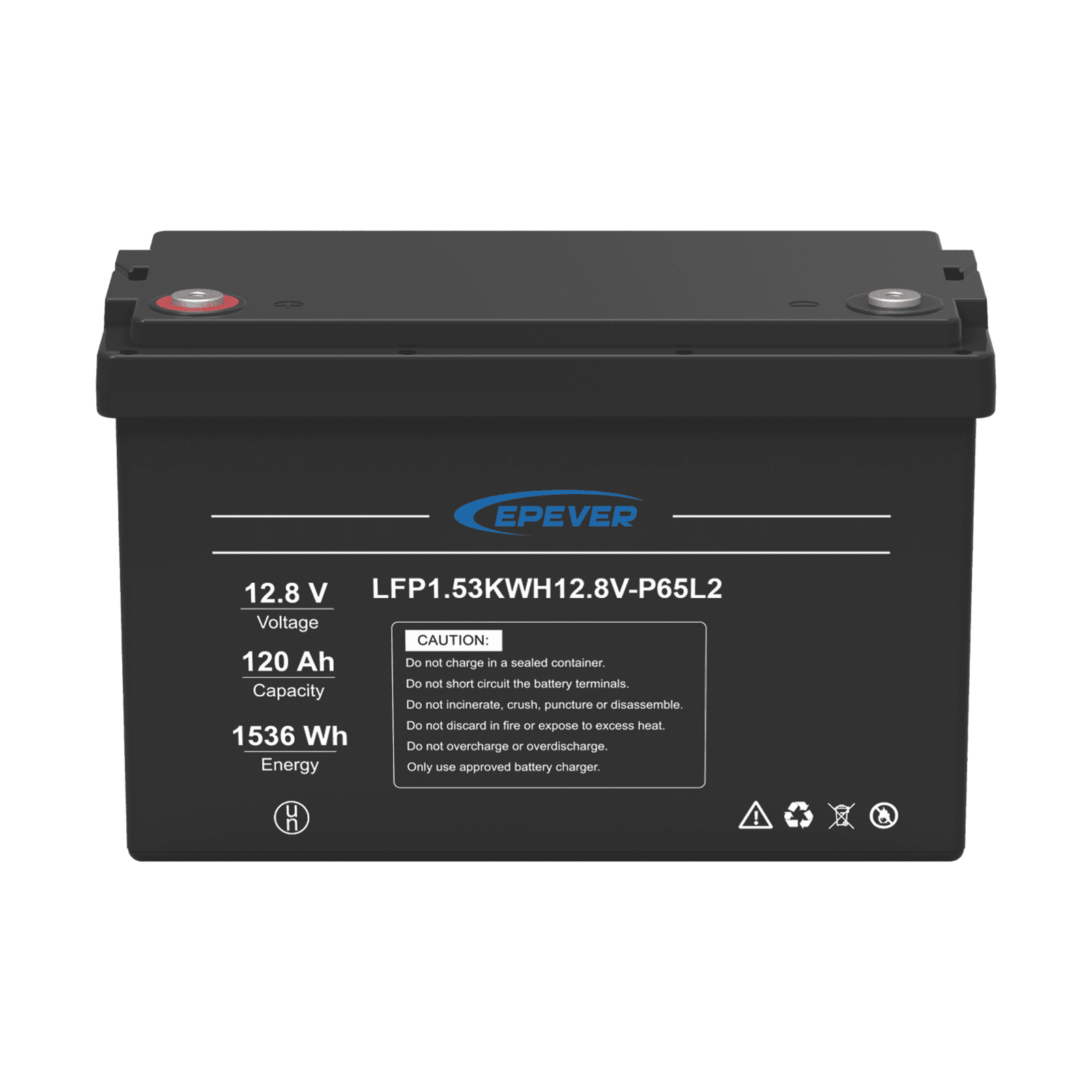 Batería de Litio LiFePO4 Ciclo Profundo 12.8Vcc, 120 Ah, 1.53Kwh, para Exterior, Libre de Mantenimiento LFP120EP12.8 - EPEVER