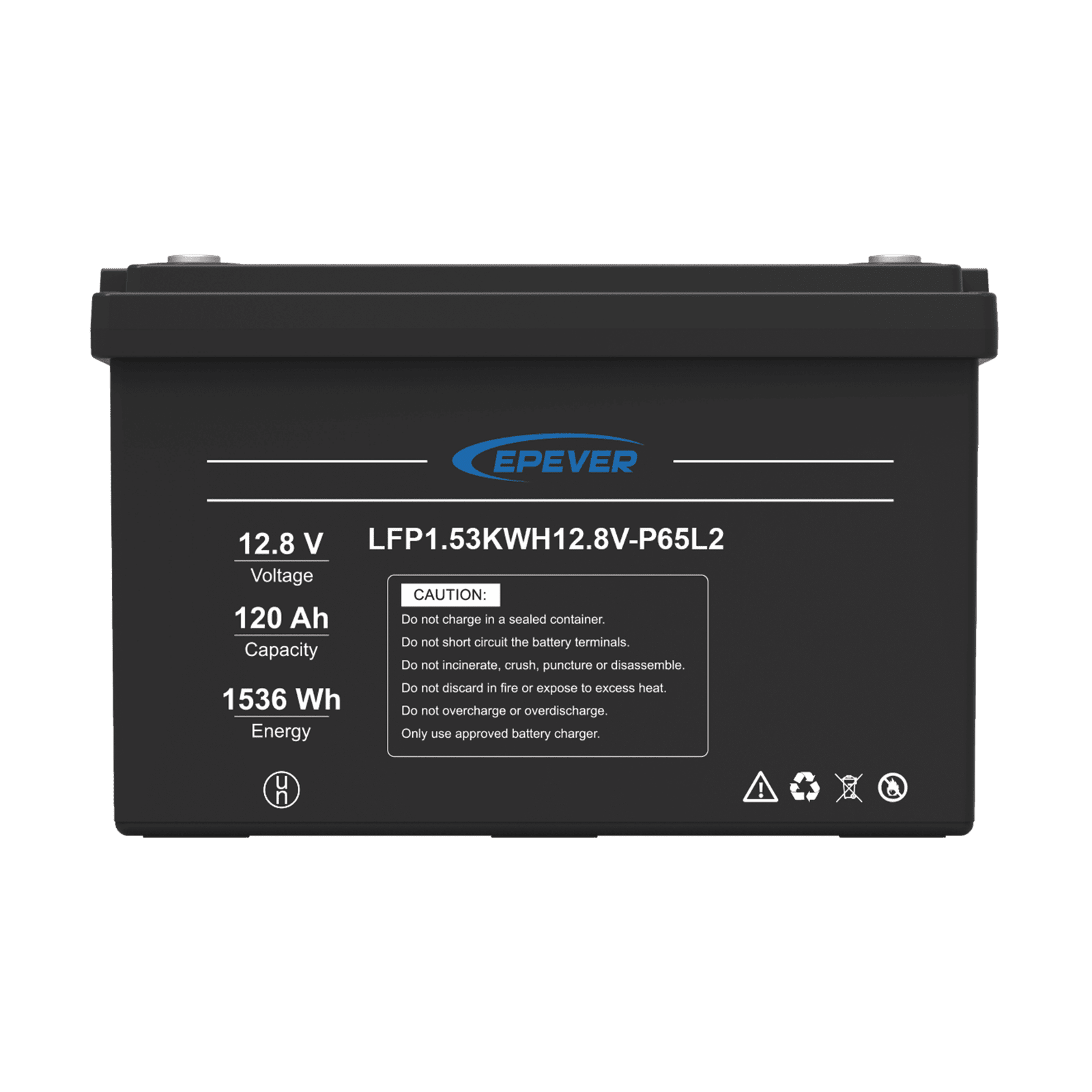 Batería de Litio LiFePO4 Ciclo Profundo 12.8Vcc, 120 Ah, 1.53Kwh, para Exterior, Libre de Mantenimiento LFP120EP12.8 - EPEVER