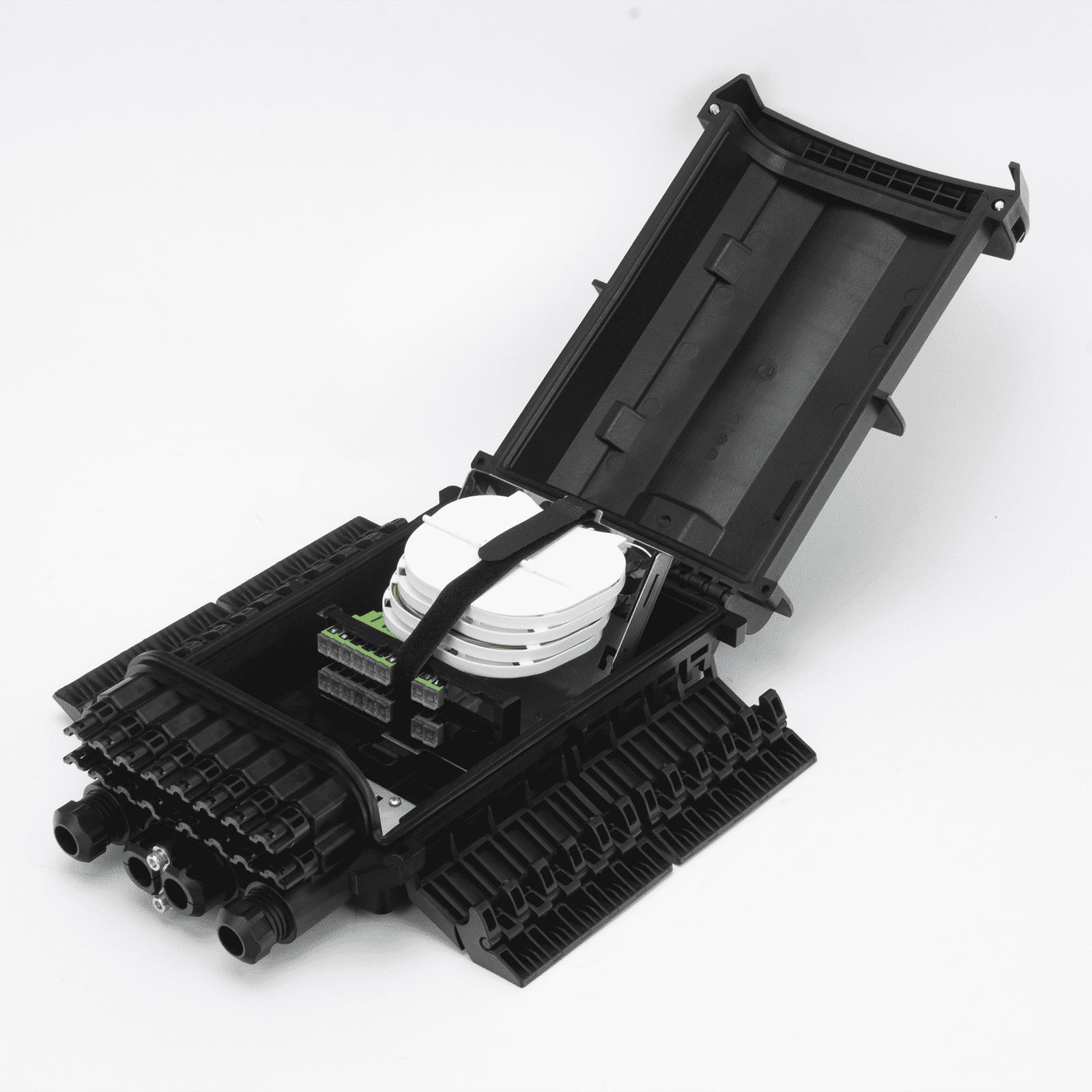 Caja de Distribución de Fibra Óptica para 24 Empalmes con 16 Acopladores SC/APC. Enterrado Directo, IP68, Splitter 1×16 Incluido con Conectores SC/APC LP-FAT16DB - LINKEDPRO BY EPCOM