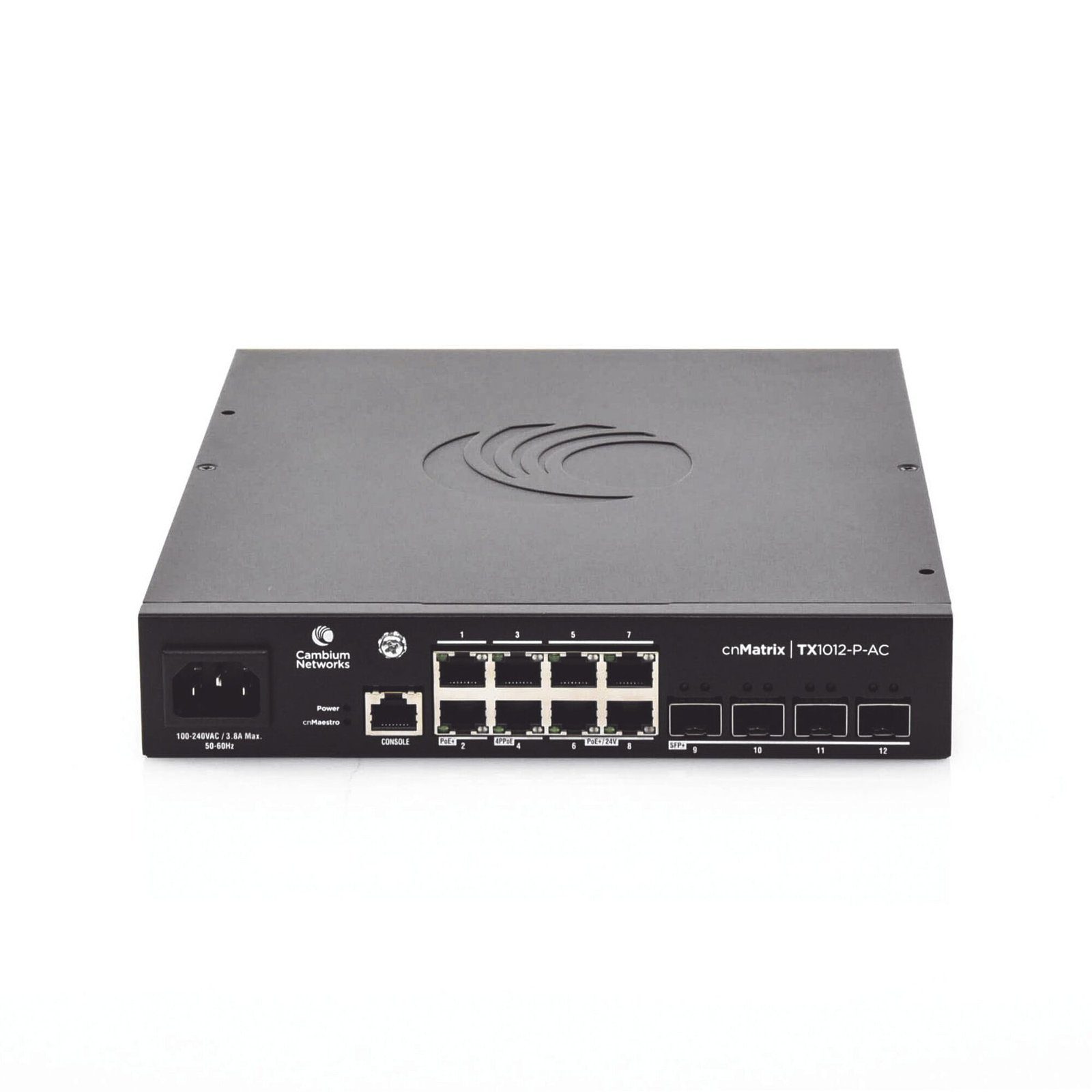 Switch cnMatrix TX1012-AC-P PoE Ideal para WISP / 8 Puertos Gigabit PoE + 4 SFP+ / PoE Budget 200W /Capa 2 y Capa 3 / Gestión Gratuita Desde la Nube / cnMaestro X Gratis MX-TX1012GXPA-00 209881 - CAMBIUM NETWORKS