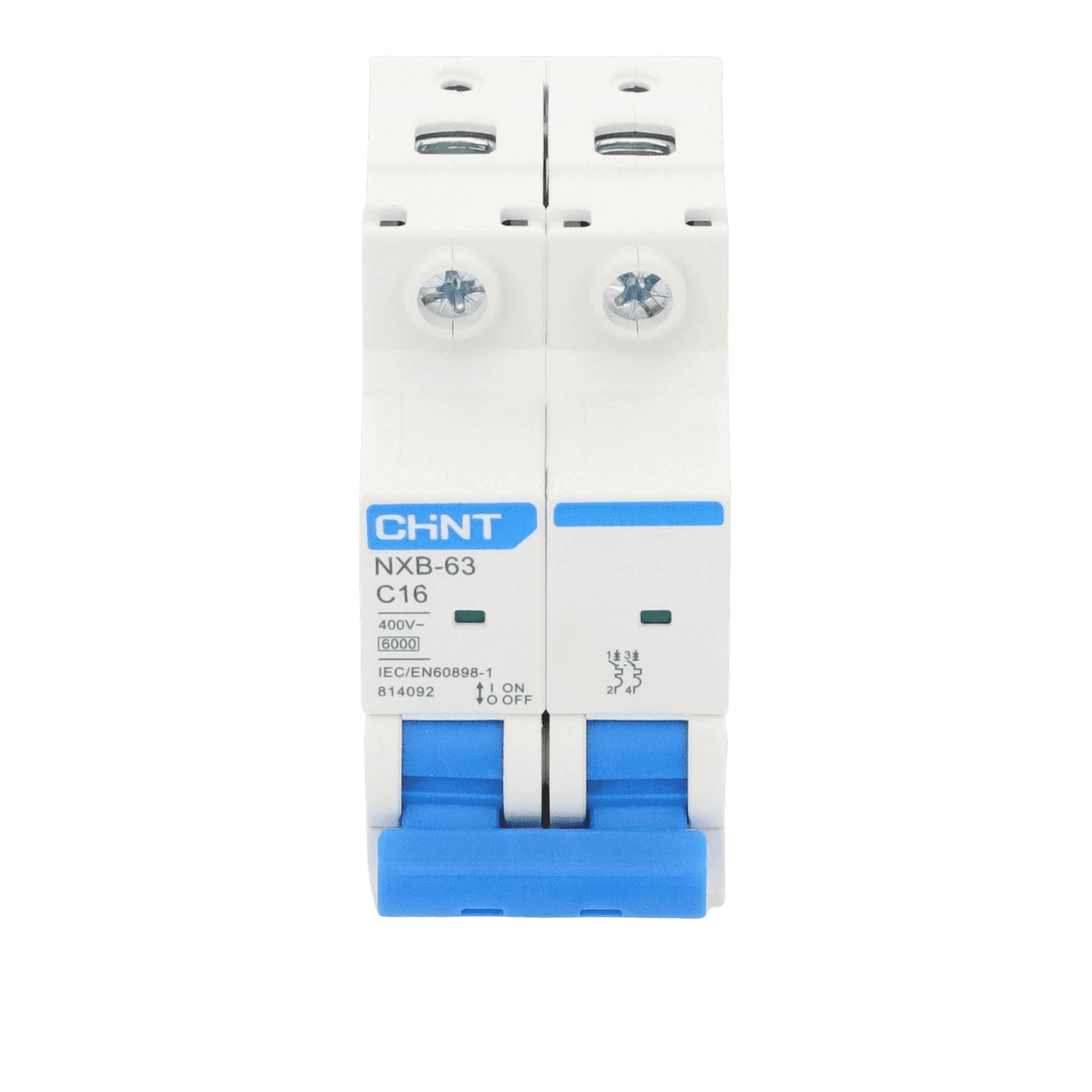 Pastilla para Riel Din, 2 Polos, 16 Amp, Vca:110/415v, 6kA, Catálogo: NXB632PC16, Serie: NXB-63. NXB632PC16 - CHINT