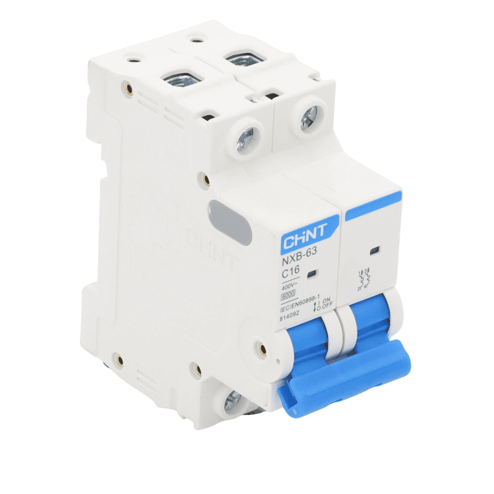 Pastilla para Riel Din, 2 Polos, 16 Amp, Vca:110/415v, 6kA, Catálogo: NXB632PC16, Serie: NXB-63. NXB632PC16 - CHINT