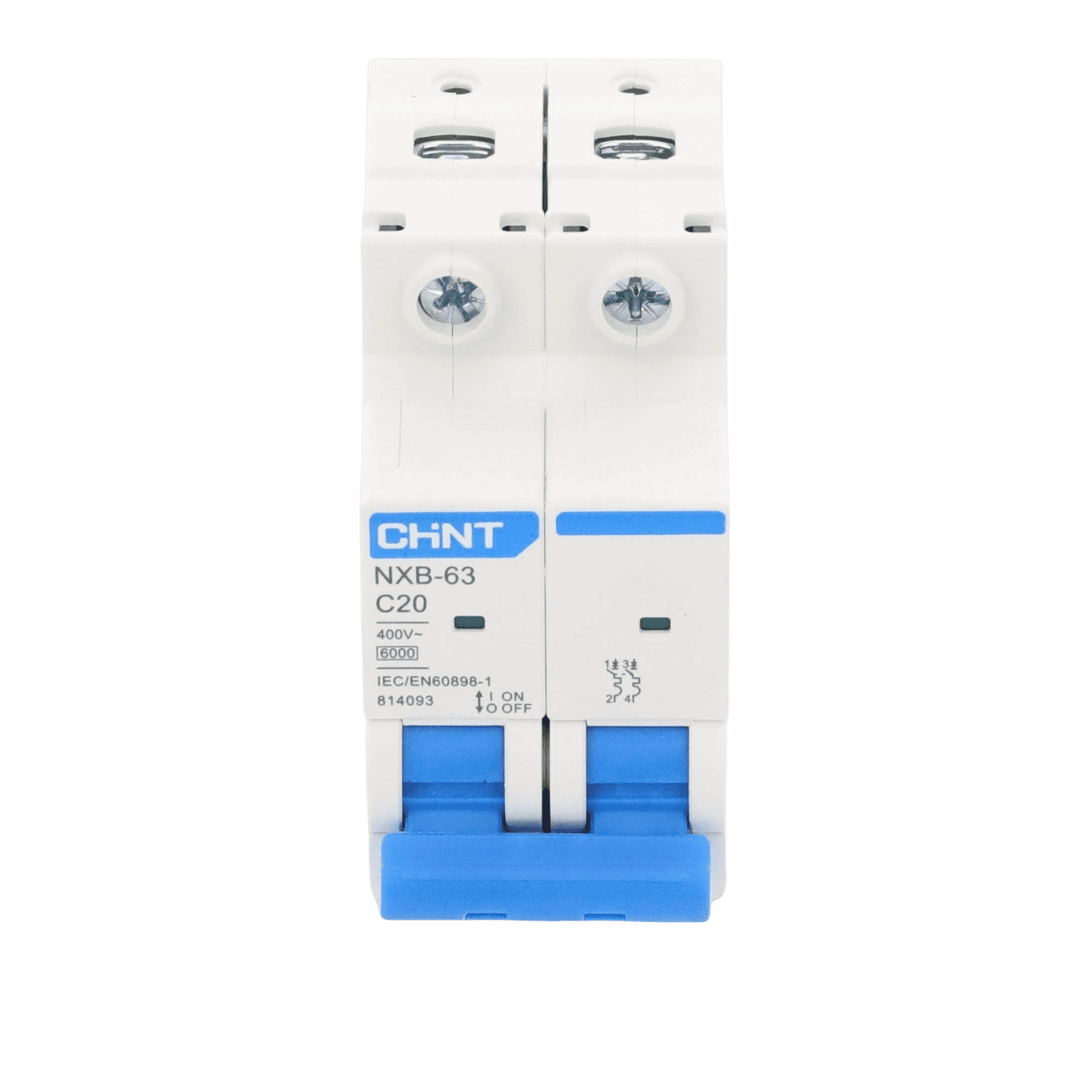 Pastilla para Riel Din, 2 Polos, 20 Amp, Vca:110/415v, 6kA, Catálogo: NXB632PC20, Serie: NXB-63. NXB632PC20 - CHINT
