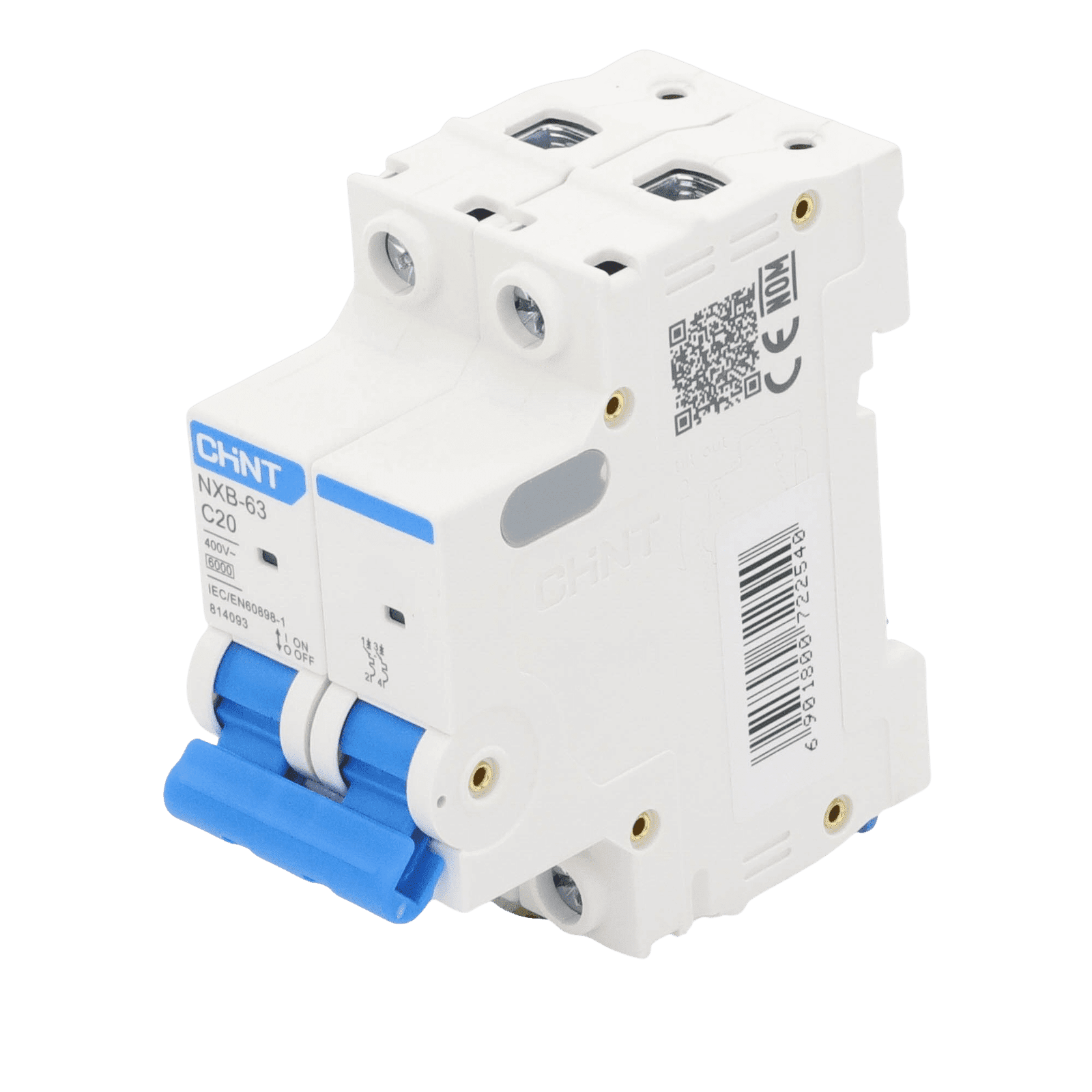 Pastilla para Riel Din, 2 Polos, 20 Amp, Vca:110/415v, 6kA, Catálogo: NXB632PC20, Serie: NXB-63. NXB632PC20 - CHINT