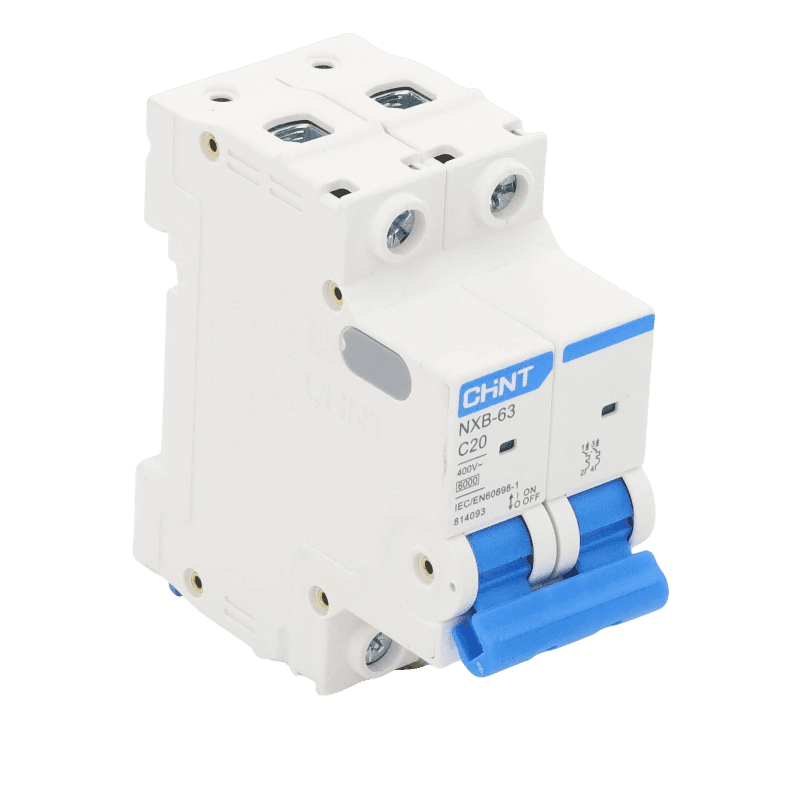 Pastilla para Riel Din, 2 Polos, 20 Amp, Vca:110/415v, 6kA, Catálogo: NXB632PC20, Serie: NXB-63. NXB632PC20 - CHINT