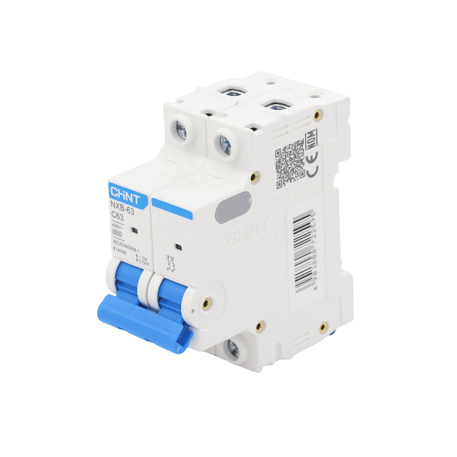 Pastilla para Riel Din, 2 Polo, 63 Amp, Vca:110/415v, 6kA, Catálogo: NXB632PC63, Serie: NXB-63. NXB632PC63 - CHINT