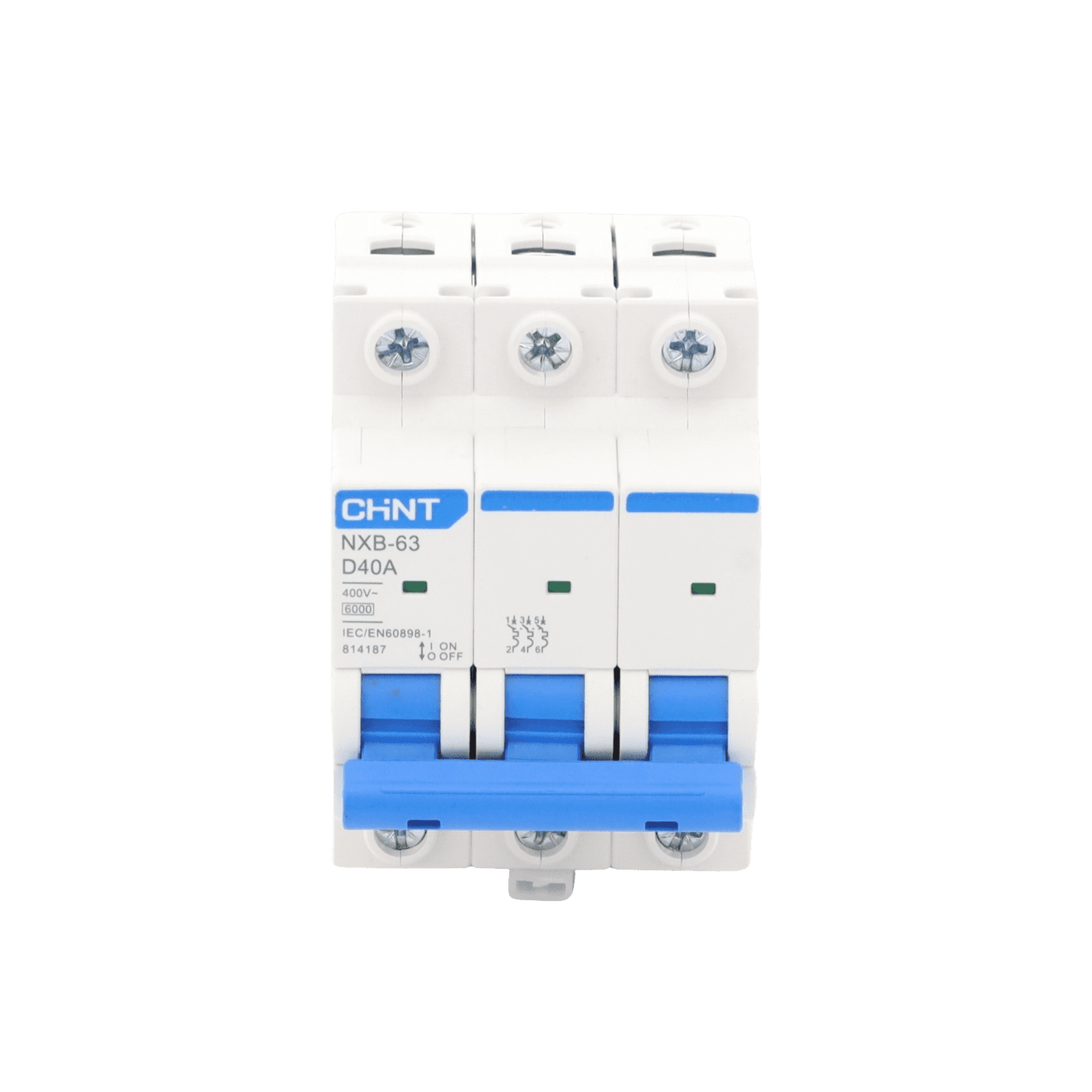 Pastilla para Riel Din, 2 Polos, 40 Amp, Vca:110/415v, 6kA, Catálogo: NXB633PD40, Serie: NXB-63. NXB633PD40 - CHINT