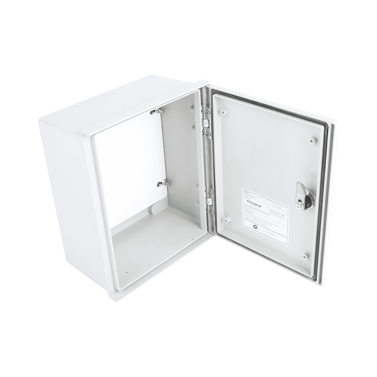 Gabinete de Poliéster IP65 Uso en Intemperie (250 x 300 x 140 mm) con Placa Trasera Interior de Plástico (Incluye Chapa y Llave). PST-2530-14P - PRECISION