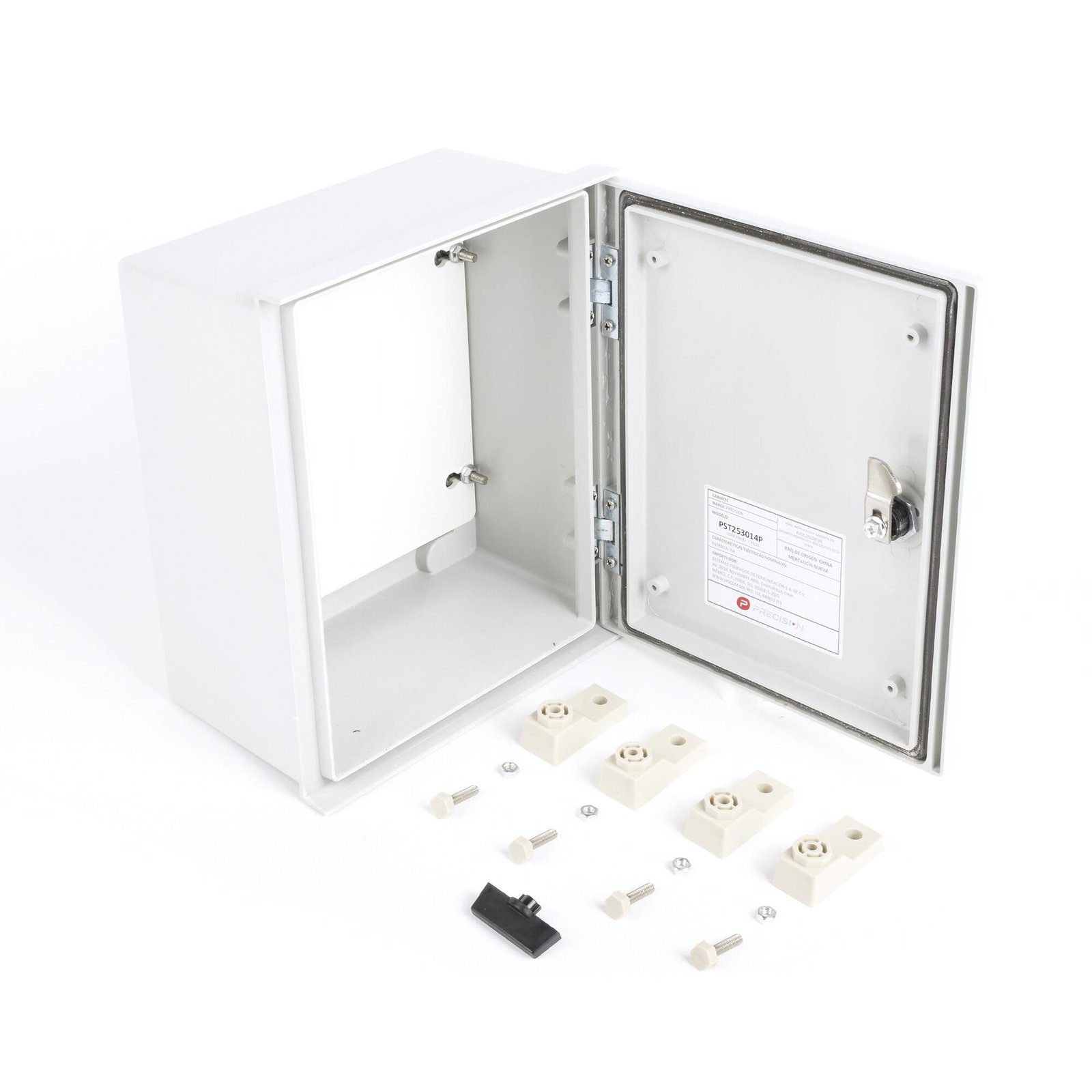 Gabinete de Poliéster IP65 Uso en Intemperie (250 x 300 x 140 mm) con Placa Trasera Interior de Plástico (Incluye Chapa y Llave). PST-2530-14P - PRECISION