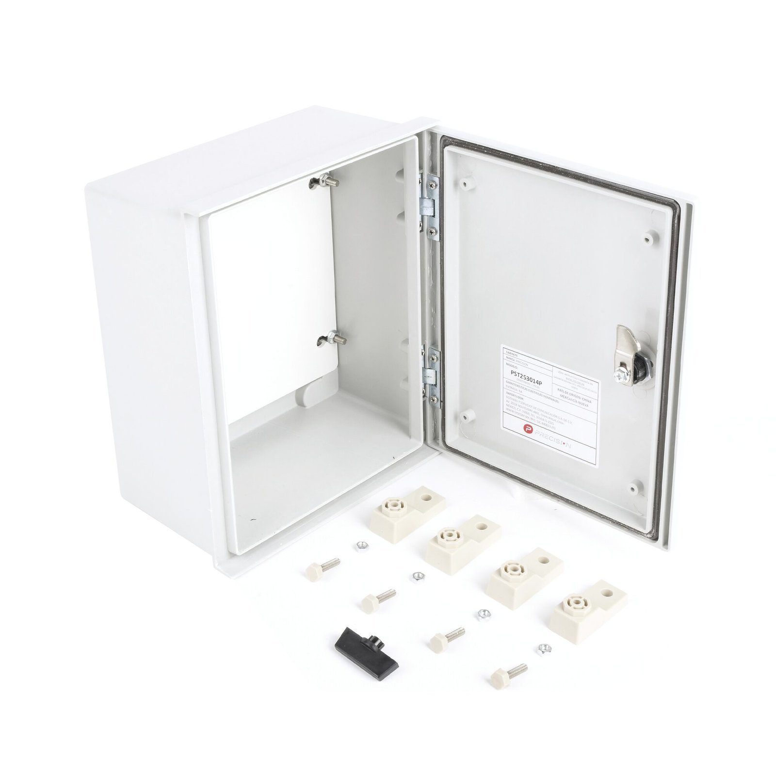 Gabinete de Poliéster IP65 Uso en Intemperie (250 x 300 x 140 mm) con Placa Trasera Interior de Plástico (Incluye Chapa y Llave). PST-2530-14P - PRECISION