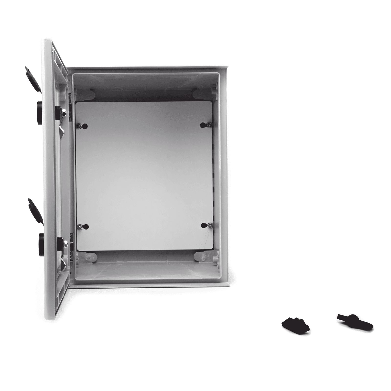 Gabinete de Poliéster IP65 Puerta Transparente, Uso en Intemperie (300 x 400 x 200 mm) con Placa Trasera Interior de Plástico (Incluye Chapa y Llave). PST-3040-20PT - PRECISION