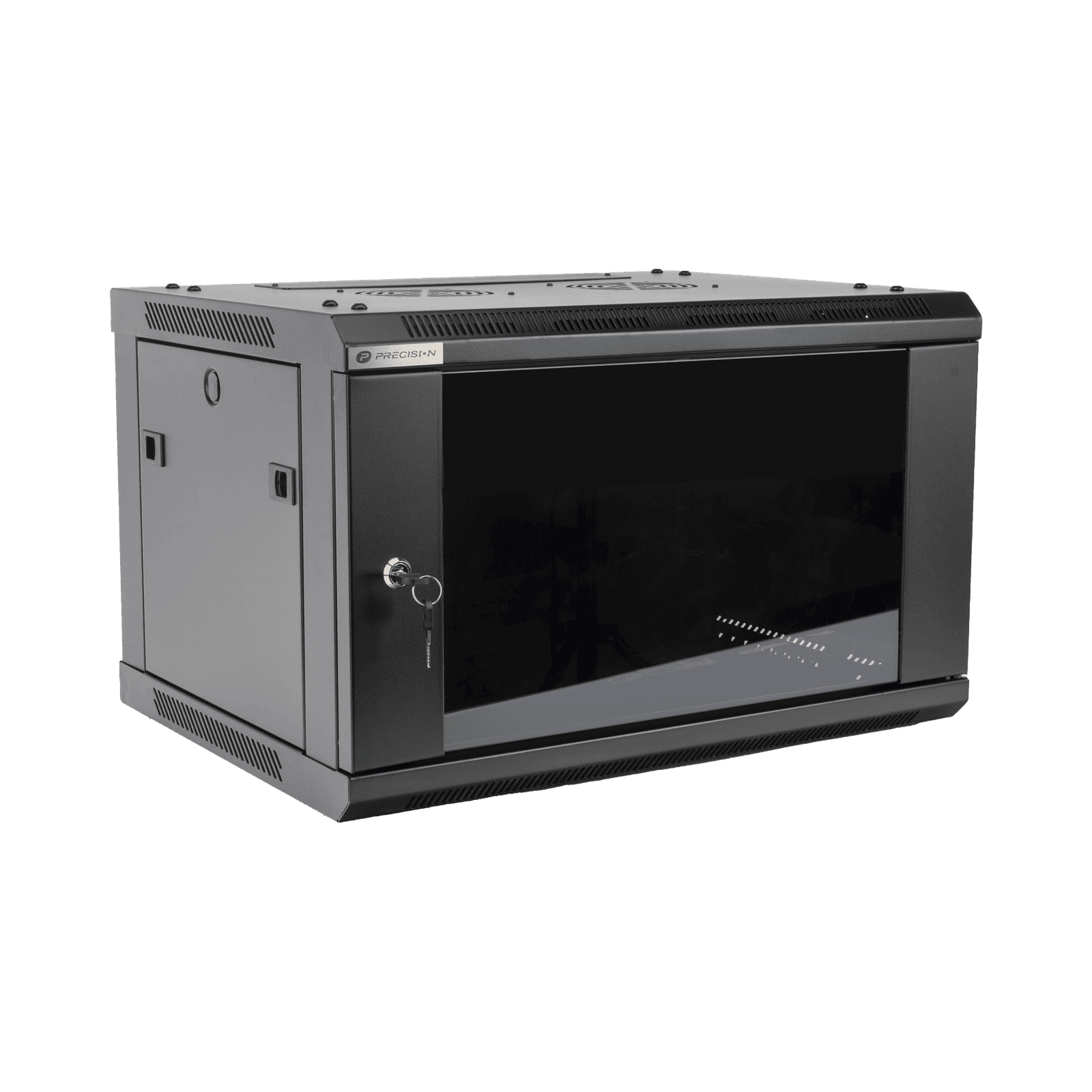 Gabinete PRECISION, Con Puerta de Cristal, de 19in, 6UR, 430mm de Profundidad, Color Negro PSTC-06-645-BDG - PRECISION