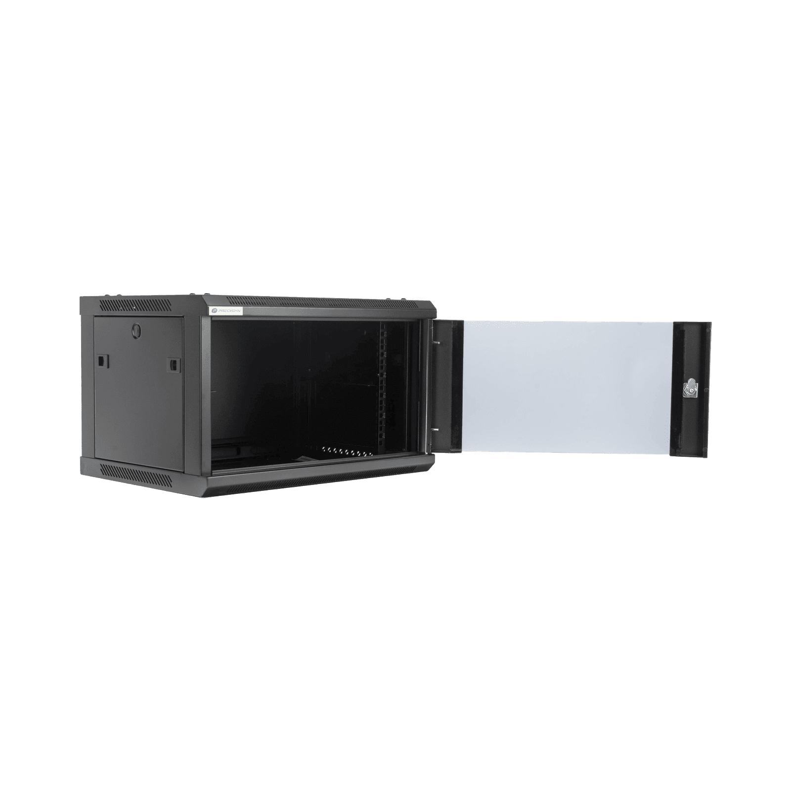 Gabinete PRECISION, Con Puerta de Cristal, de 19in, 6UR, 430mm de Profundidad, Color Negro PSTC-06-645-BDG - PRECISION