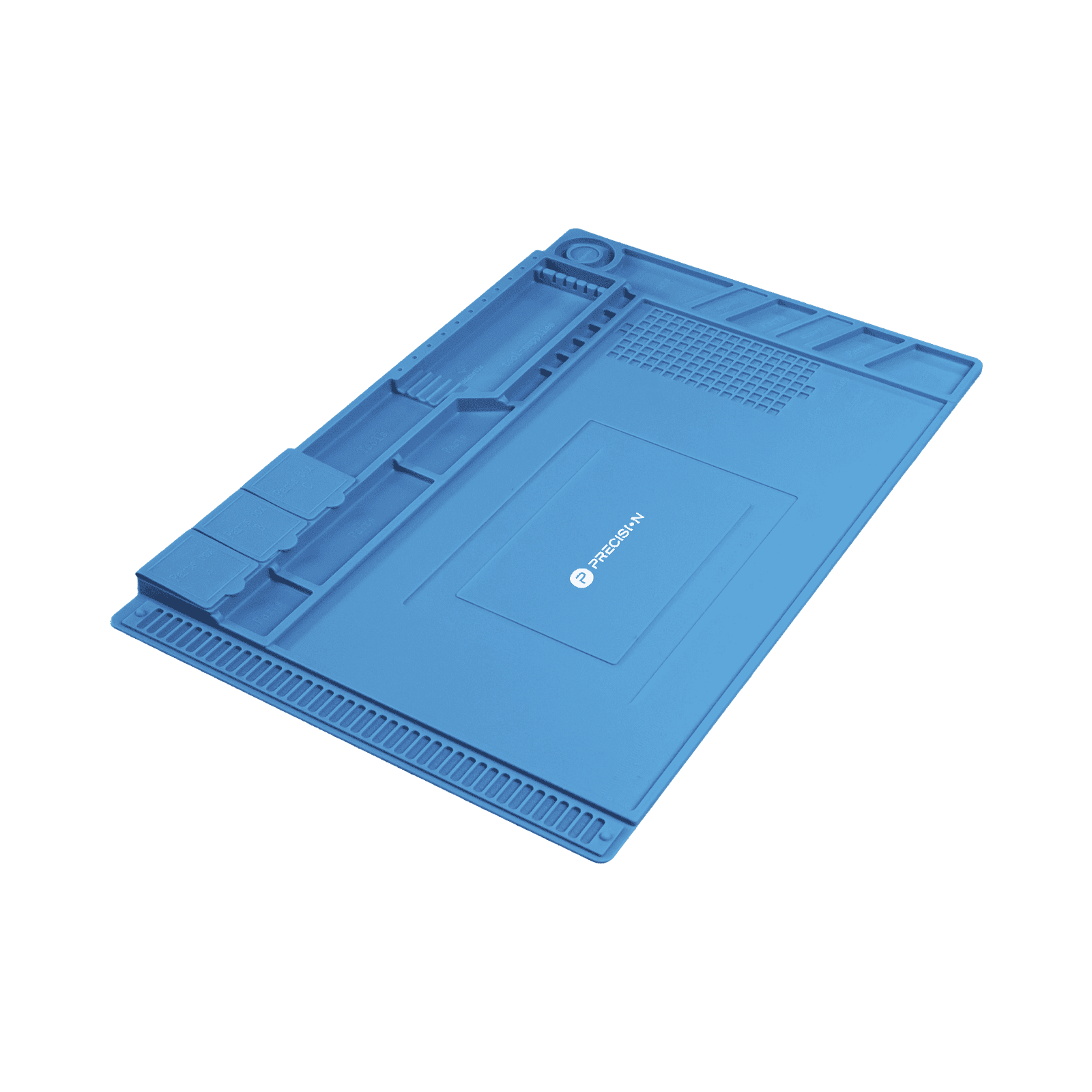 Tapete de silicona resistente al calor con areas magnéticas y de almacenamiento de componentes, ideal para la reparación de equipos y tarjetas electrónicas. PST-S03-001 - PRECISION