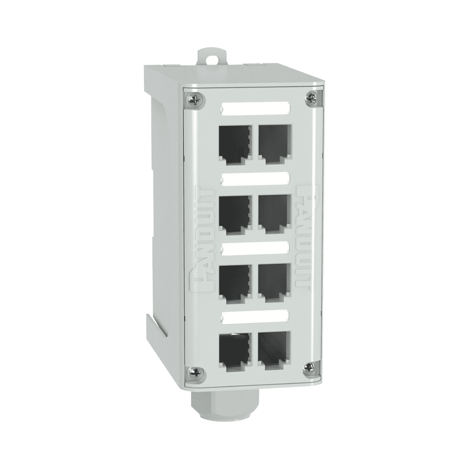 Panel de Parcheo Modular para Fibra Óptica, de Instalación en Riel DIN Estándar de 35mm, 8 Puertos Mini-Com, Color Gris FDME8RG - PANDUIT