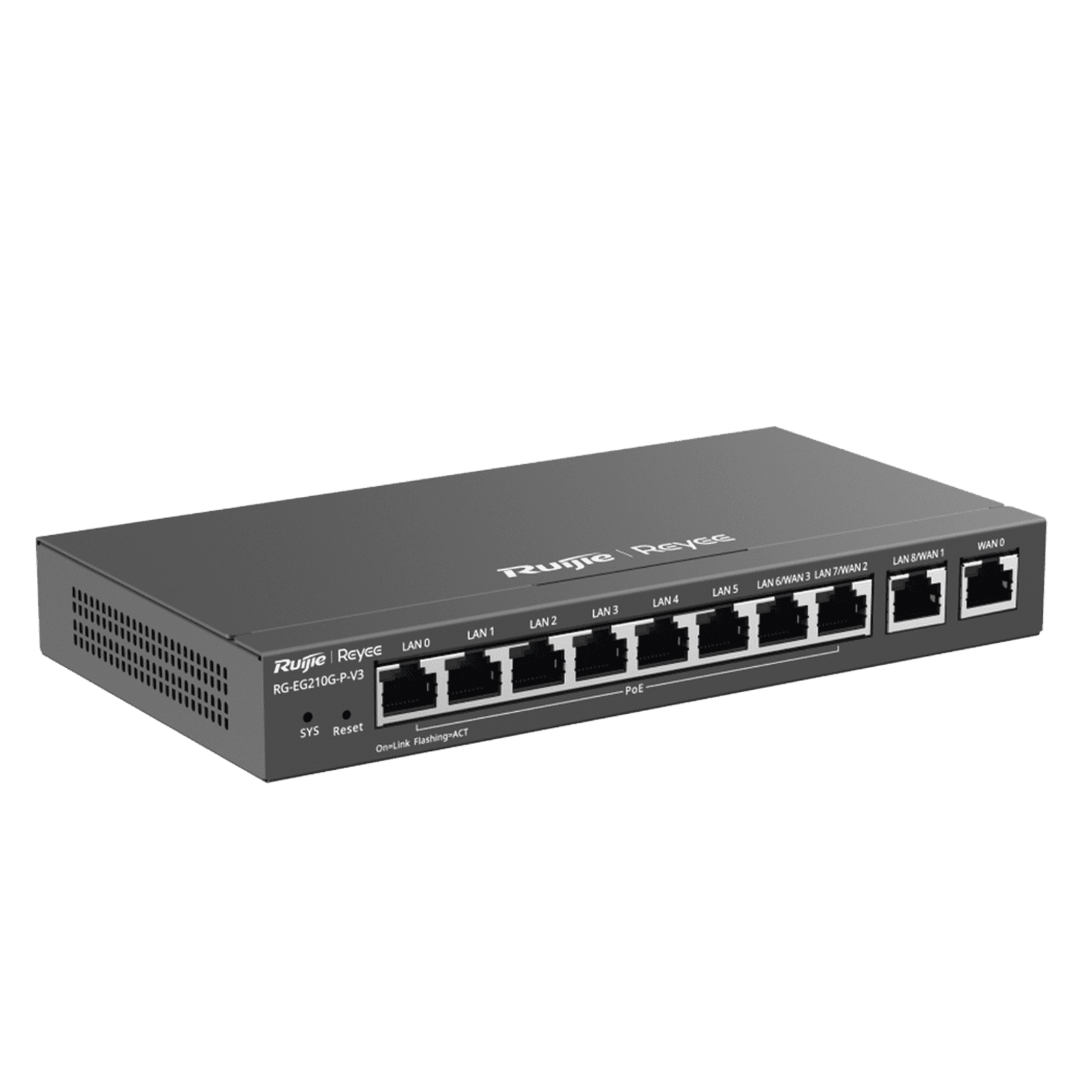 Router Balanceador con Función SD-WAN, PoE+ hasta 110w, 10 puertos gigabit (8 puertos PoE), soporta 4x WAN configurables, hasta 200 clientes con desempeño de 1,000 Mbps RG-EG210G-P-V3 - RUIJIE