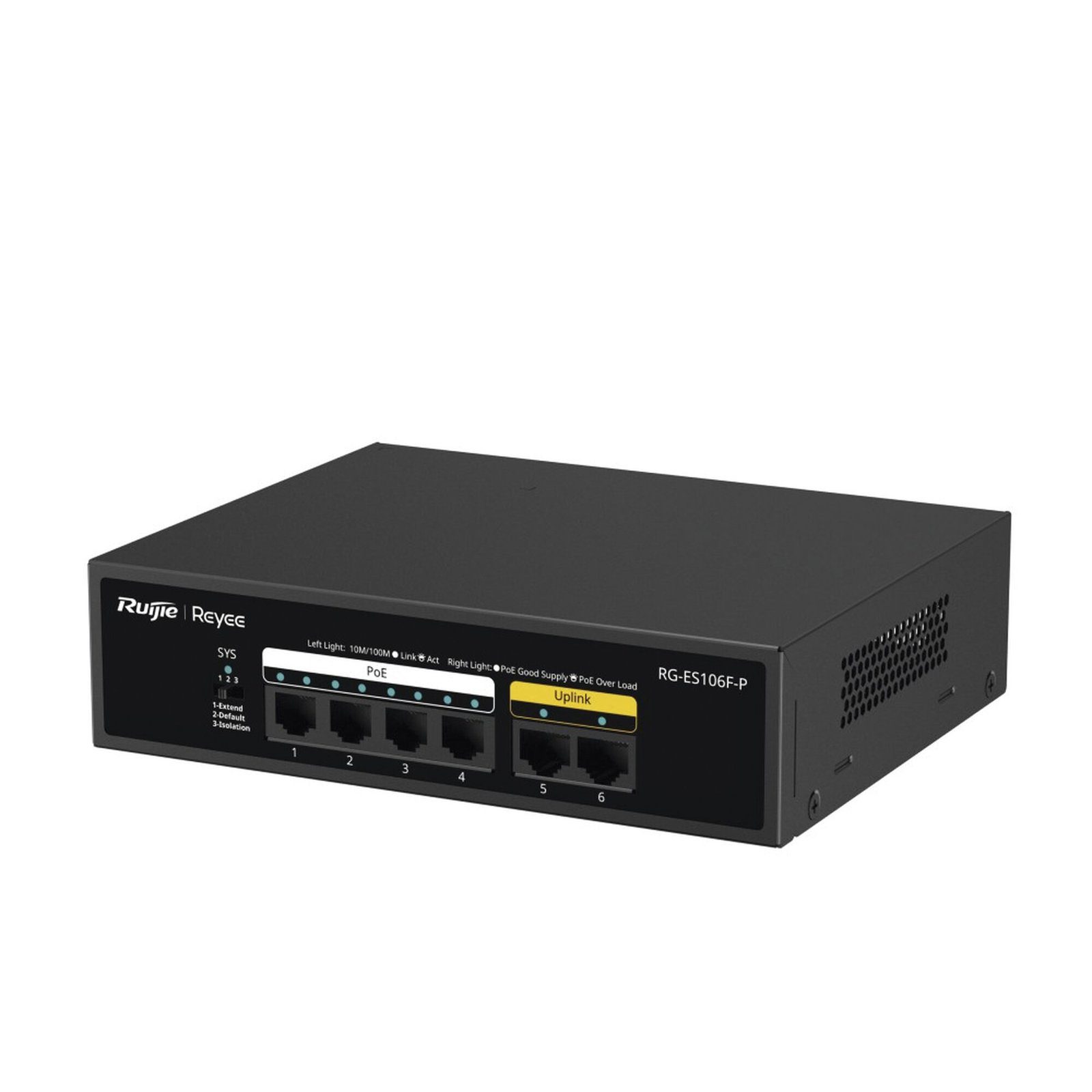 Switch de 6 Puertos 10/100 Mbps, PoE+ hasta 54 Watts, No Administrable RG-ES106F-P - RUIJIE