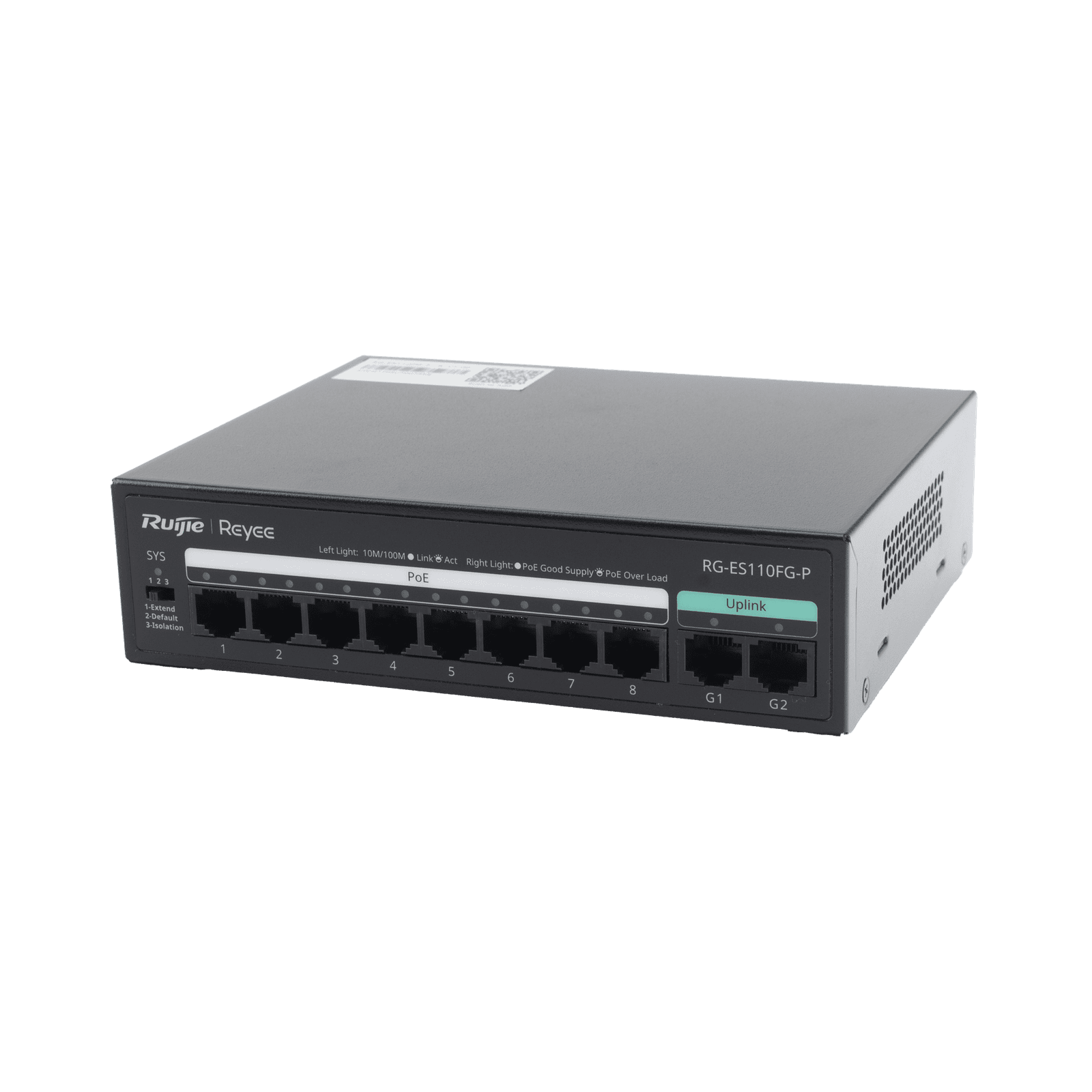 Switch PoE no administrado de 2 puertos Gigabit y 8 puertos 10/100 Mbps RG-ES110FG-P - RUIJIE
