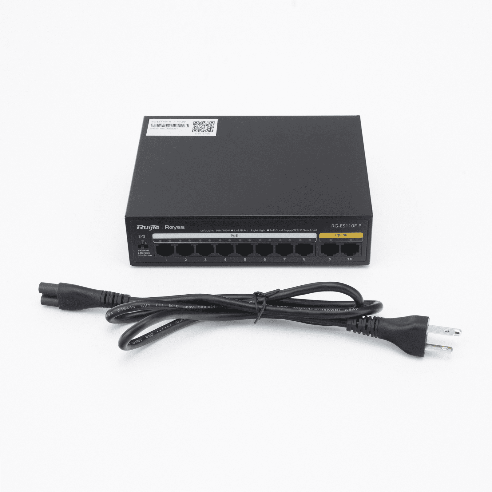Switch PoE+ con 10 Puertos 10/100 Mbps / 110 W / Carcasa de Acero / No Administrable RG-ES110F-P - REYEE