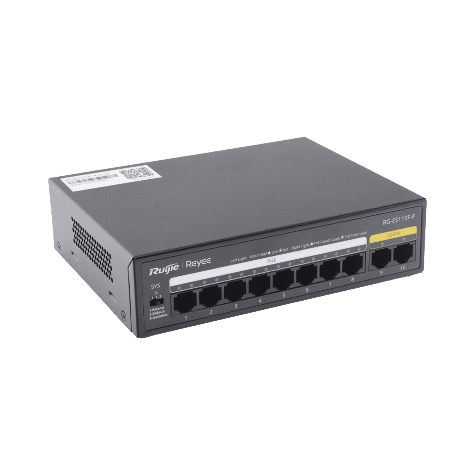 Switch PoE+ con 10 Puertos 10/100 Mbps / 110 W / Carcasa de Acero / No Administrable RG-ES110F-P - REYEE