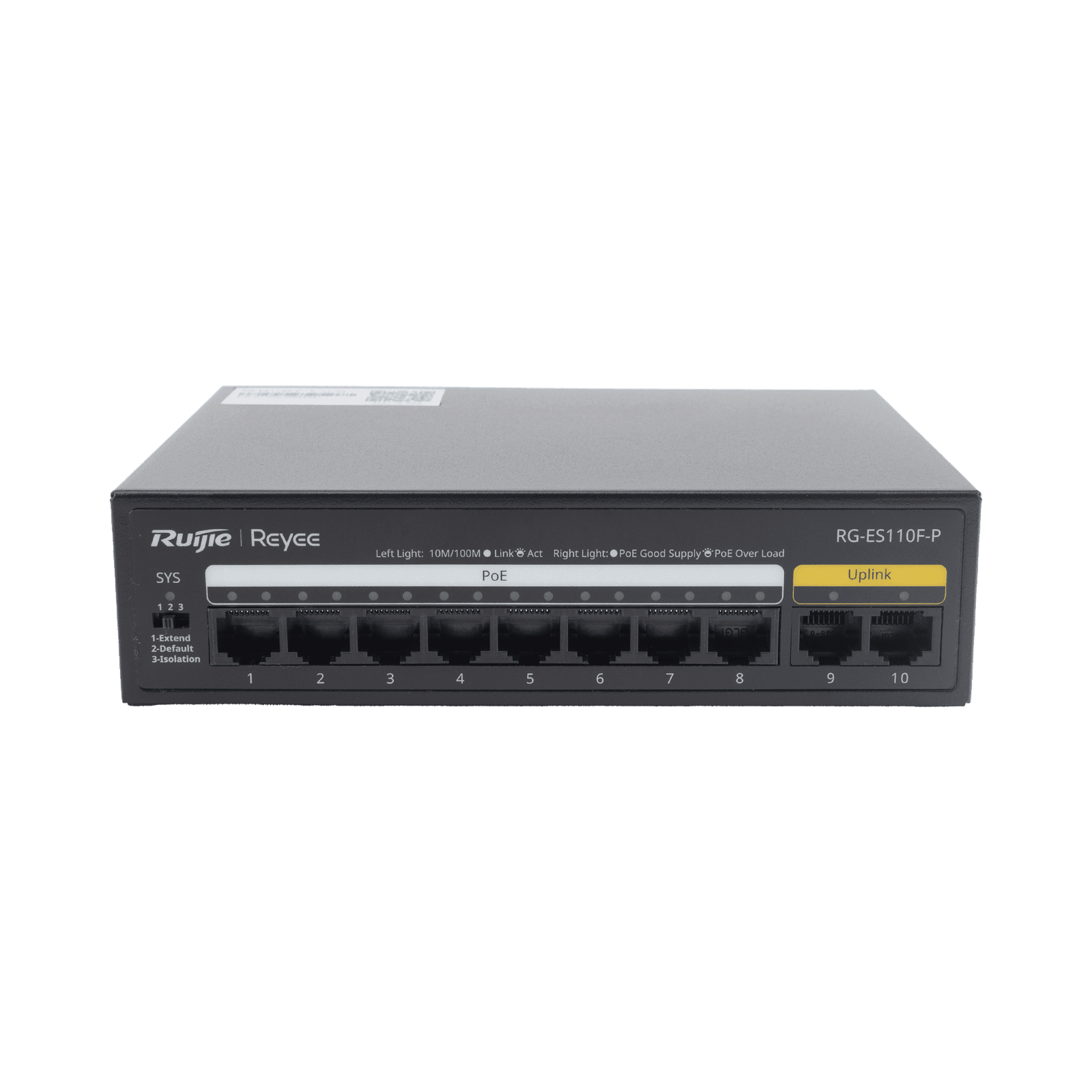 Switch PoE+ con 10 Puertos 10/100 Mbps / 110 W / Carcasa de Acero / No Administrable RG-ES110F-P - REYEE