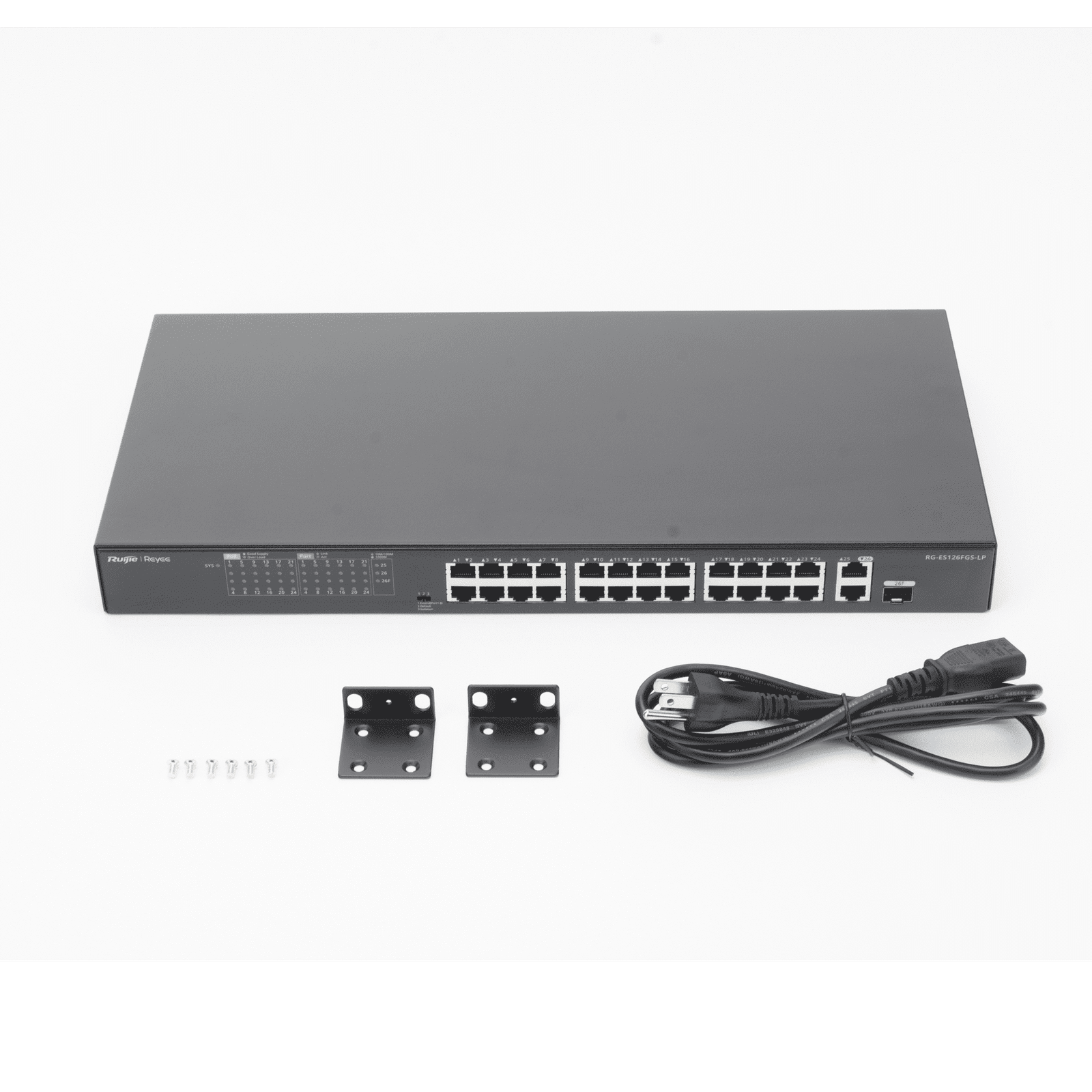 Switch PoE+ No Administrable Ideal para CCTV, 24 Puertos 10/100 y2 Uplinks Gigabit, Carcasa Metálica RG-ES126FGS-LP - RUIJIE