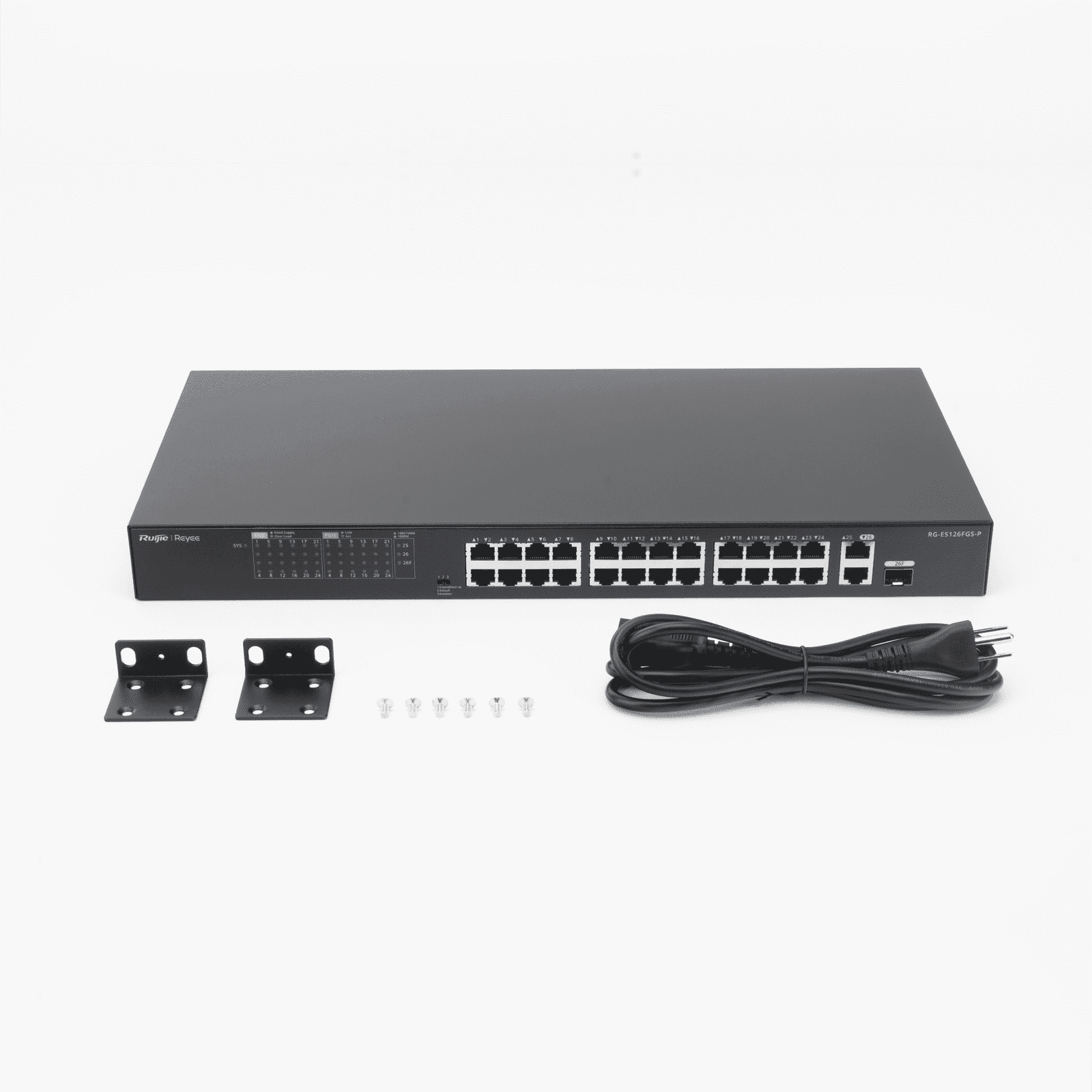 Switch PoE, no administrable de 2 puertos Gigabit y 24 puertos 10/100 Mbps, Monitoreable en la Nube RG-ES126FGS-P - RUIJIE